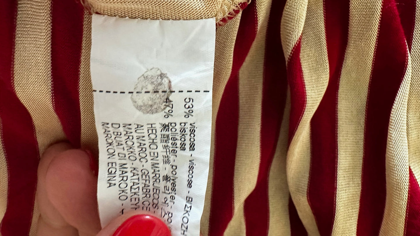 Zara burgundy cream candy stripe drop waist midi jersey dress Small S UK 8 excellent used condition