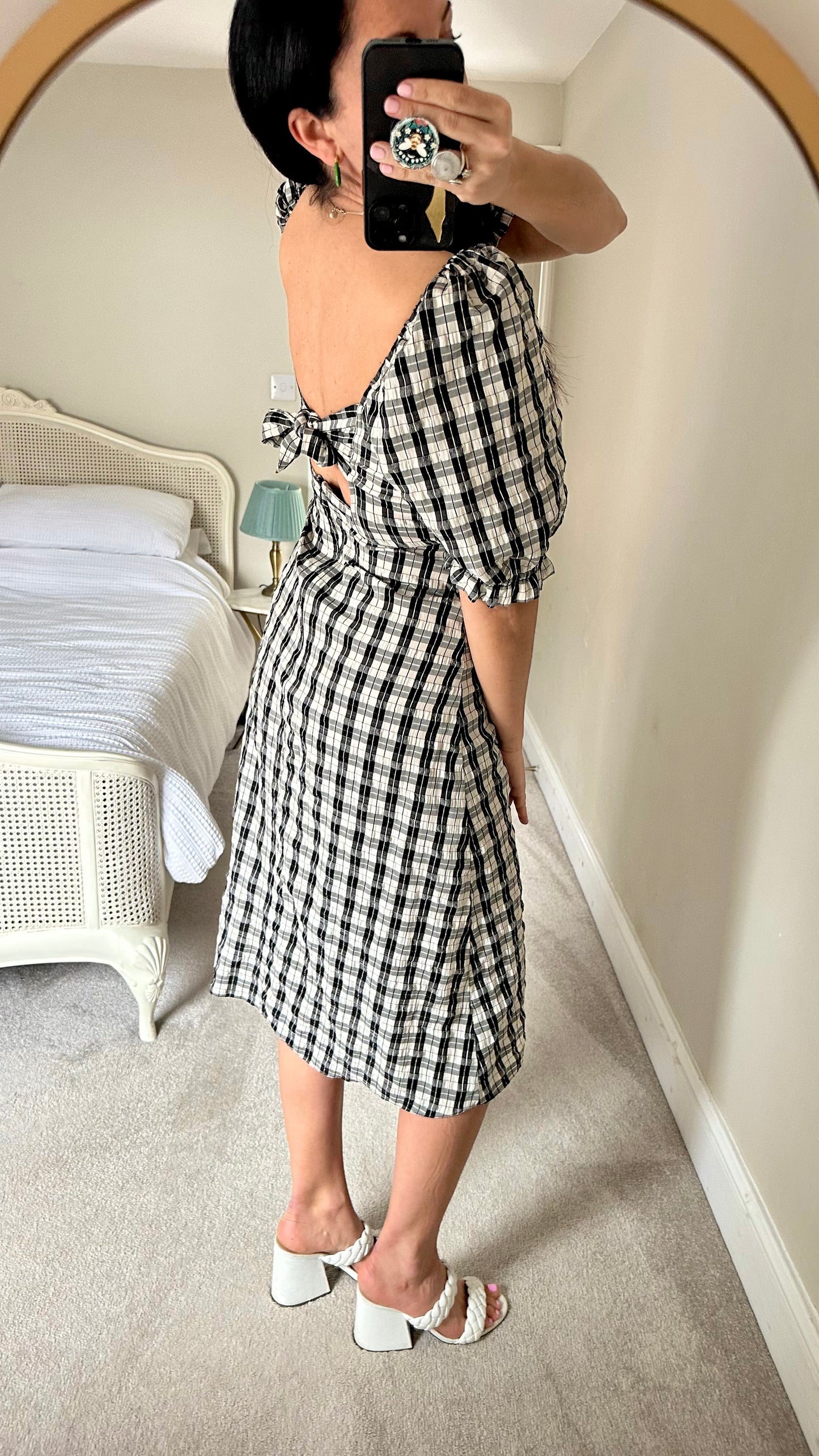 Nobody’s Child black white gingham check backless midi dress medium UK 10 vgc