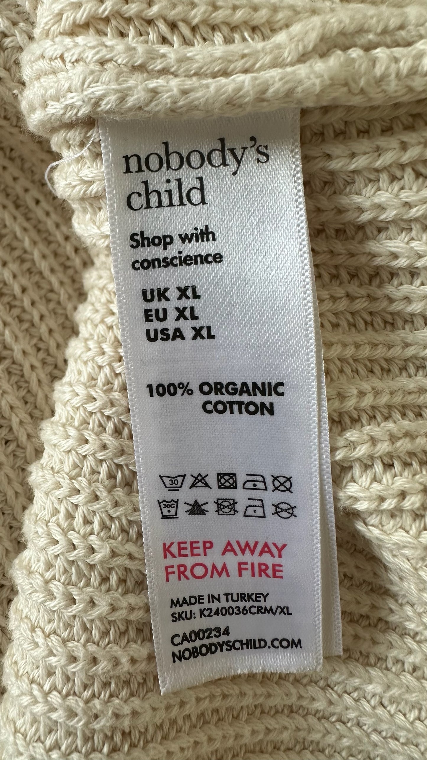 Nobody's child cream crochet knitted jumper extra large UK 16 vgc w25