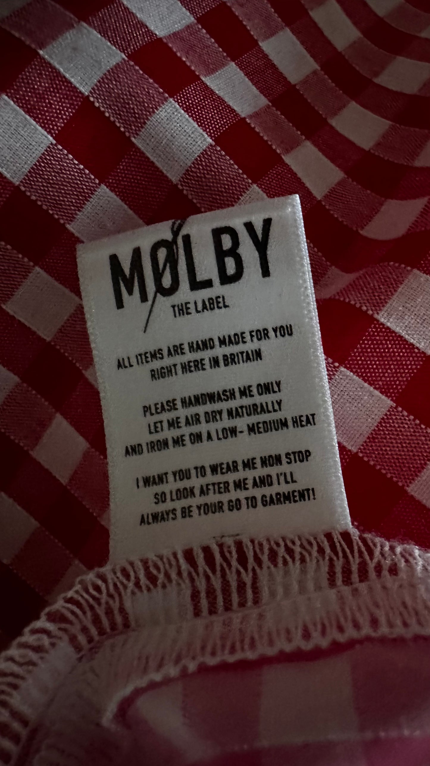 Molby the label red pink white gingham check midi dress small UK 8 vgc