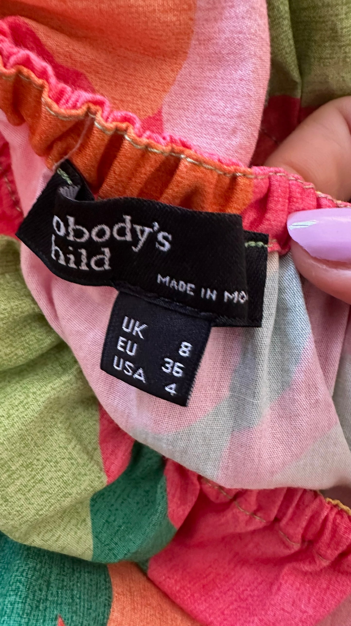 Nobody’s child multicolour abstract print midi dress wedding guest small medium SM UK 8-10 excellent condition