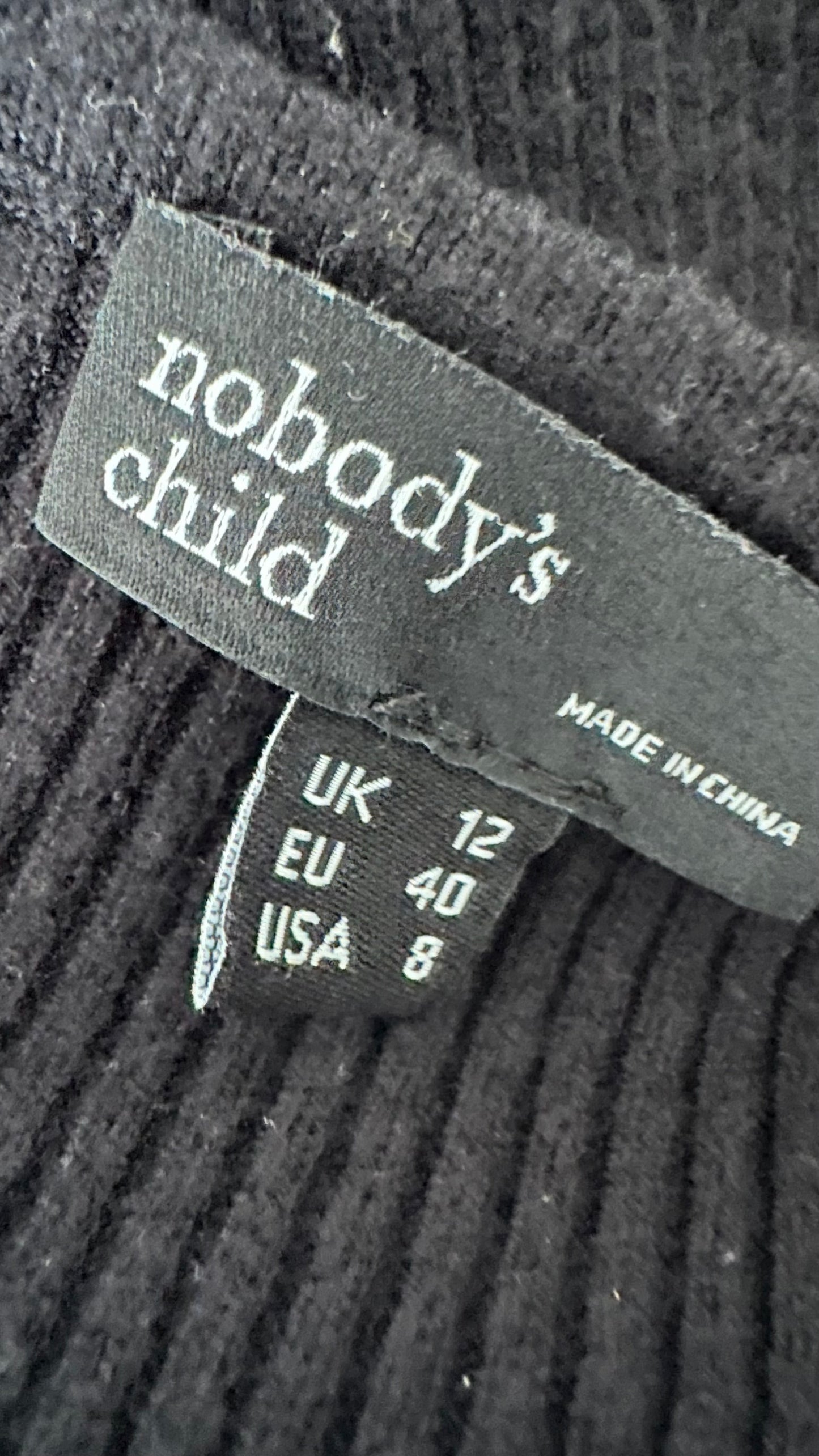 Nobody’s Child black ribbed knitted midi jumper dress large UK 12 vgc w25