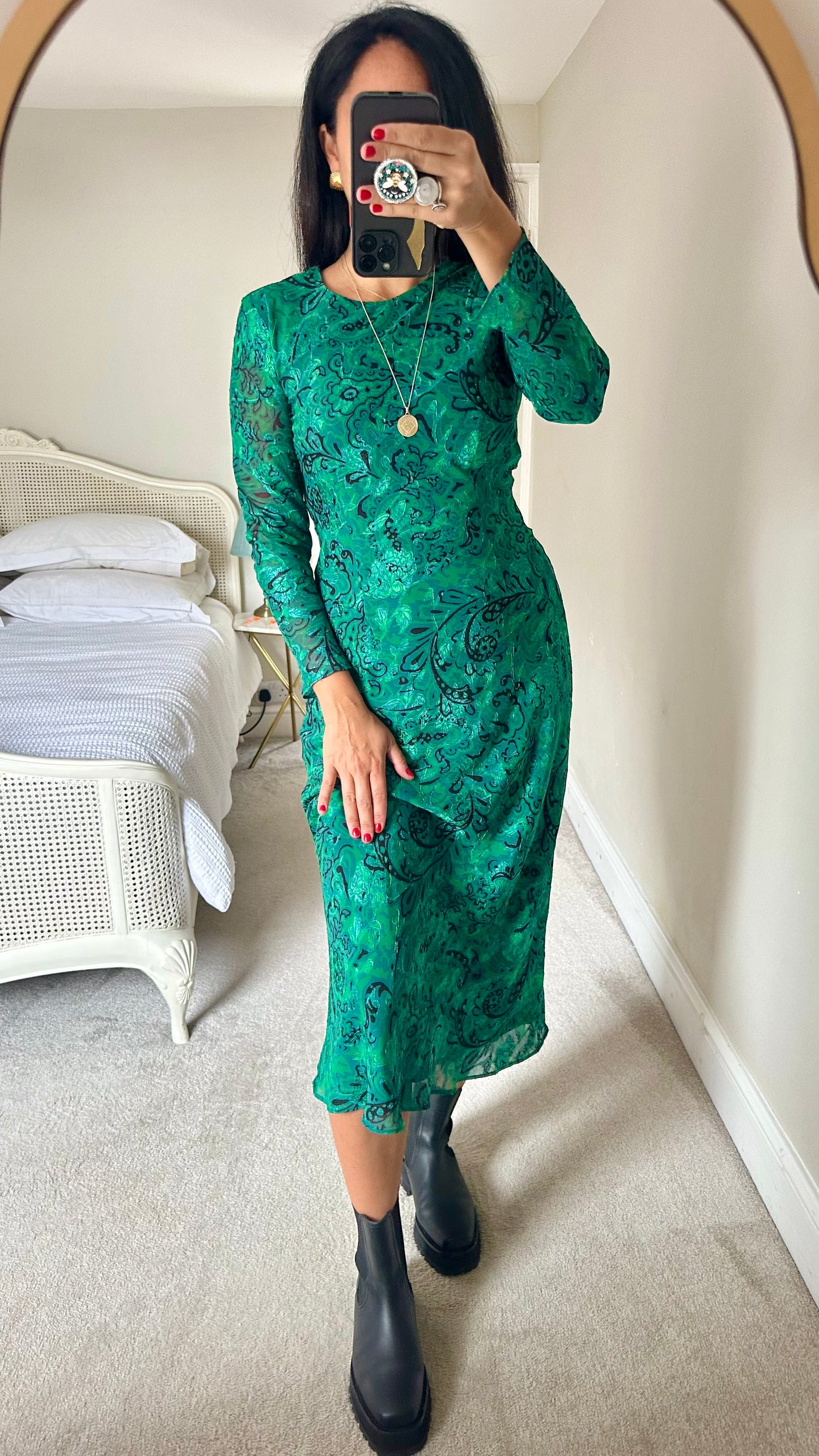 Zara emerald green slip midi long dress small event UK 8-10 vgc w25