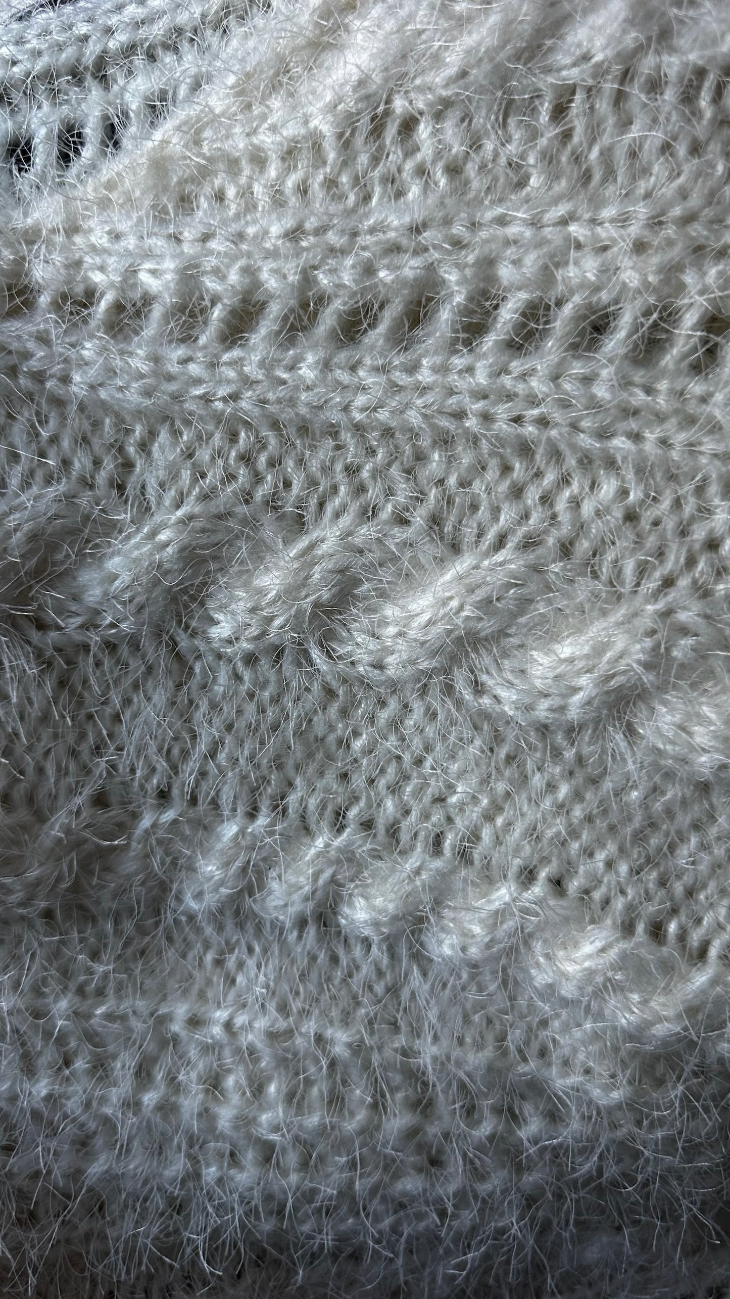 Olive white cream fluffy crotchet style longline jumper medium M UK 10 excellent used condition