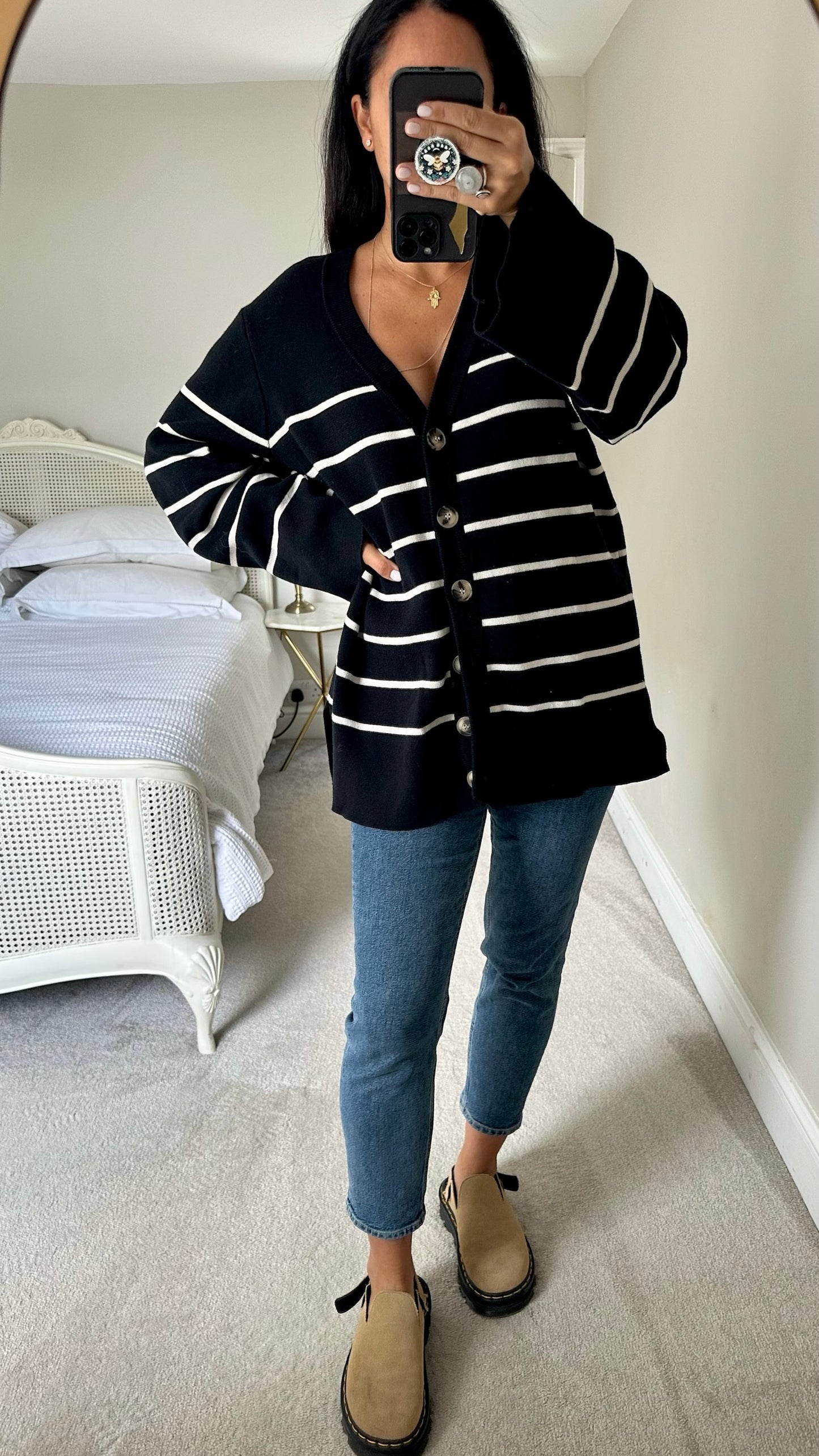 Selected femme @Anthropologie black white stripe knitted cardigan extra large XL UK 14 excellent used condition