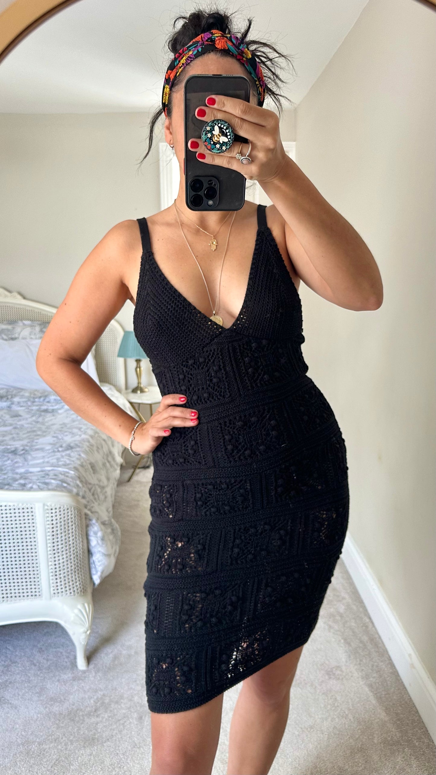 Anthropologie black cotton crochet mini dress small extra small UK 6 8 10 vgc holiday