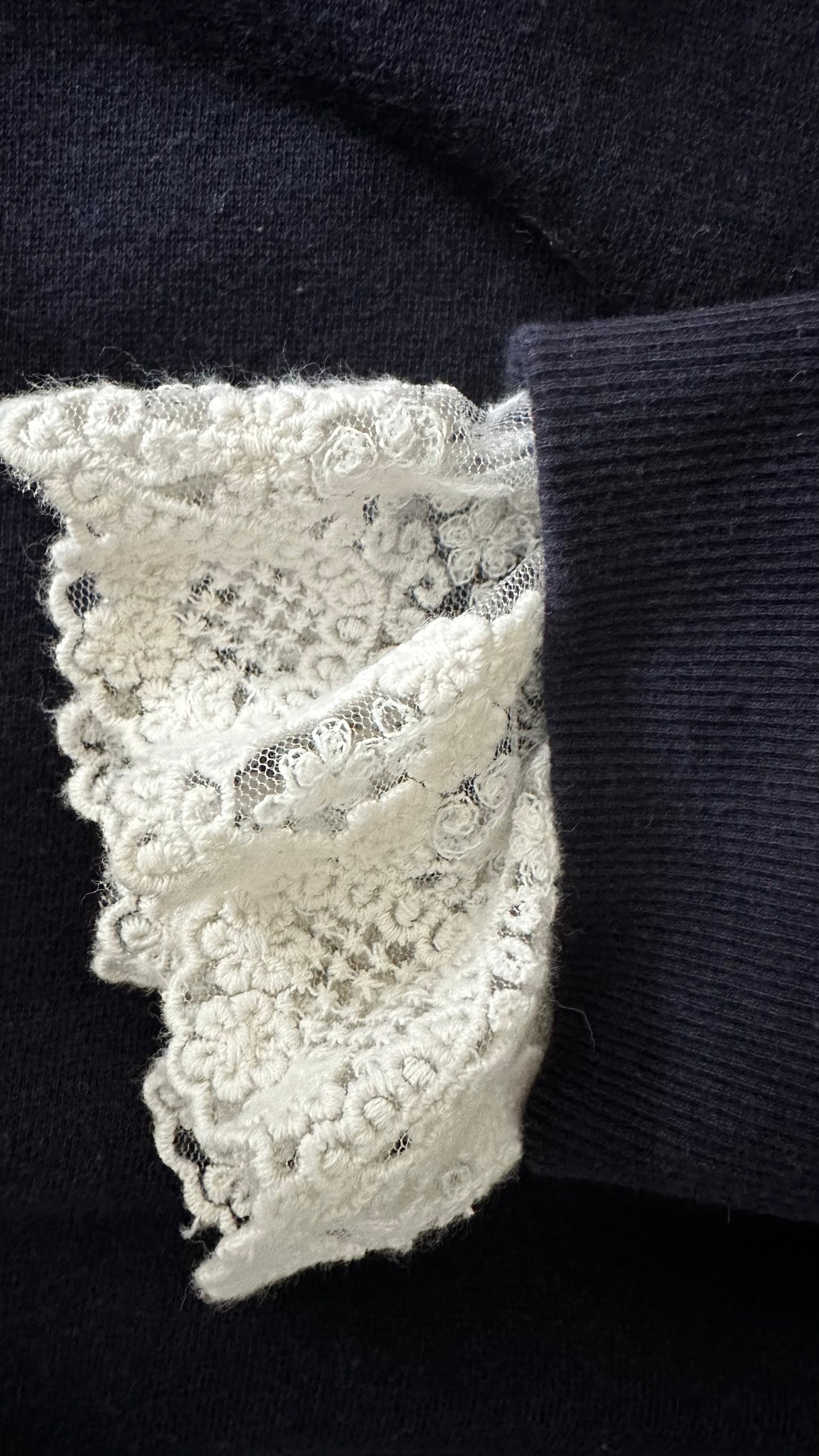 Olive navy blue floral embroidered lace jumper sweater large L UK 12 excellent used condition