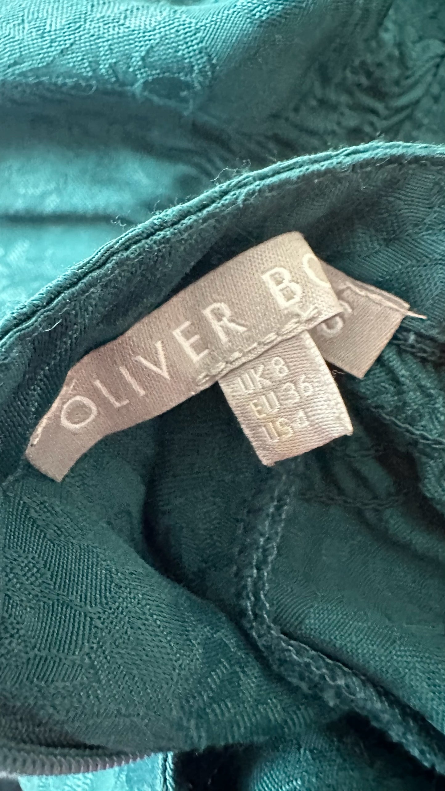 Oliver bonas teal green blue button up midi dress small UK 8-10 vgc w25