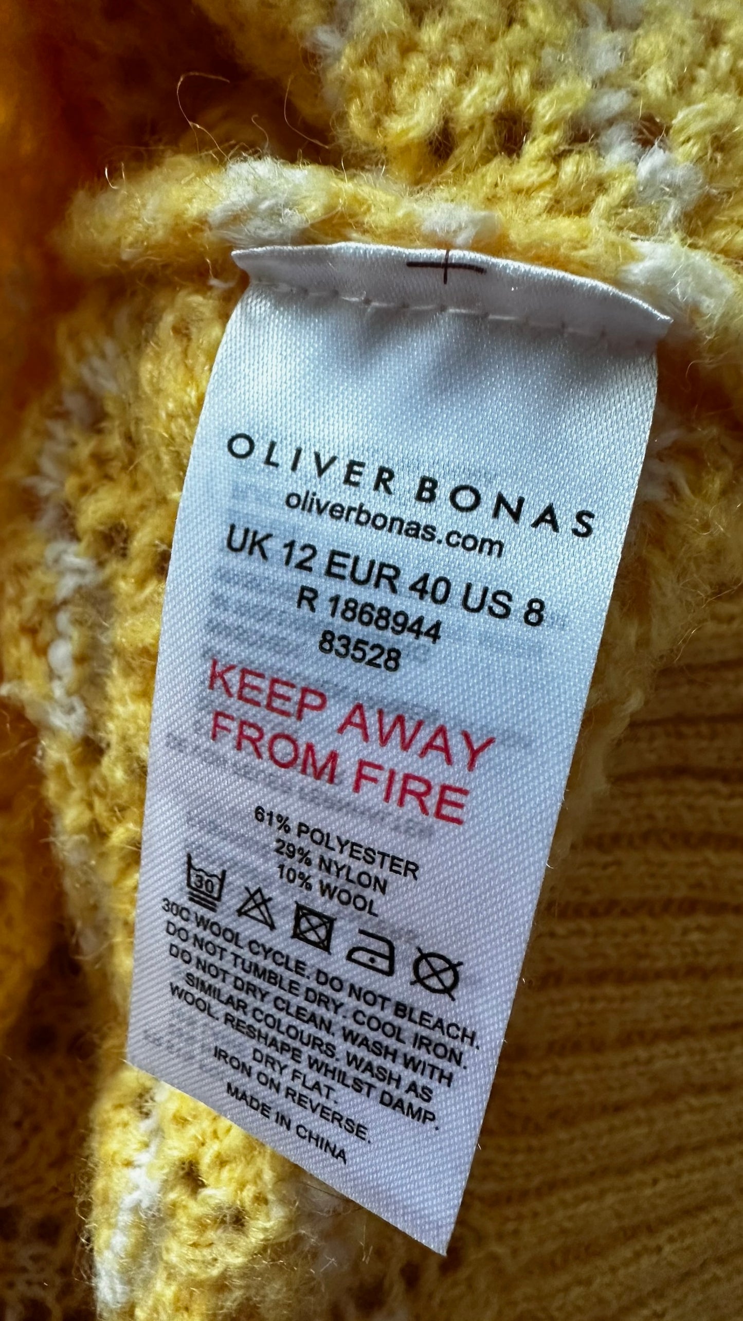 Oliver bonas yellow lemon knitted jumper large UK 12-14 vgc