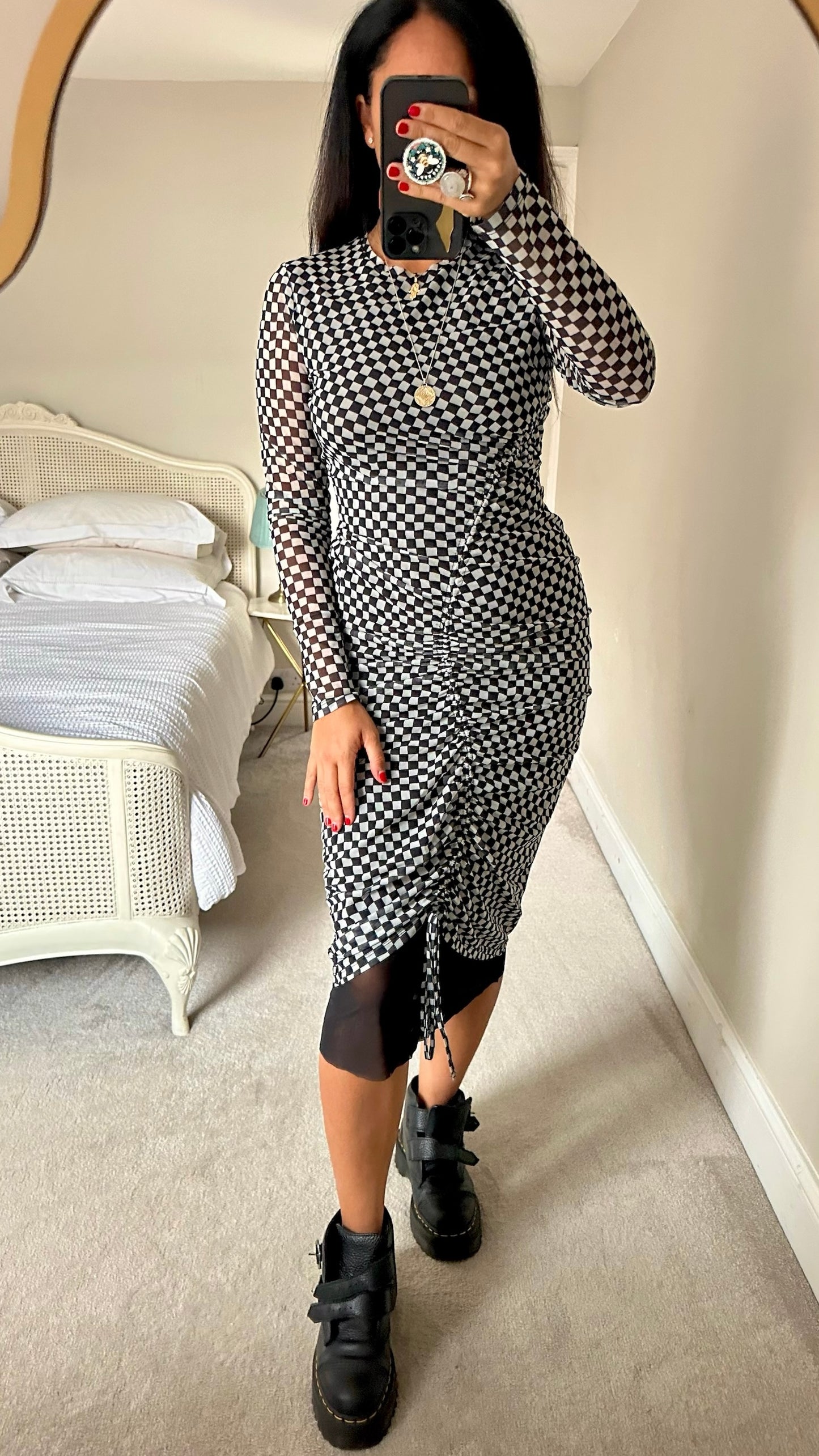 & other stories black white gingham check midi dress large UK 12 vgc w25