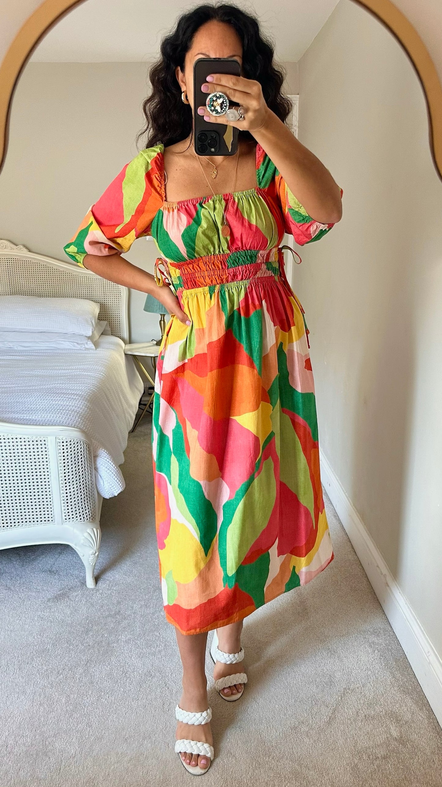 Nobody’s child multicolour abstract print midi dress wedding guest small medium SM UK 8-10 excellent condition