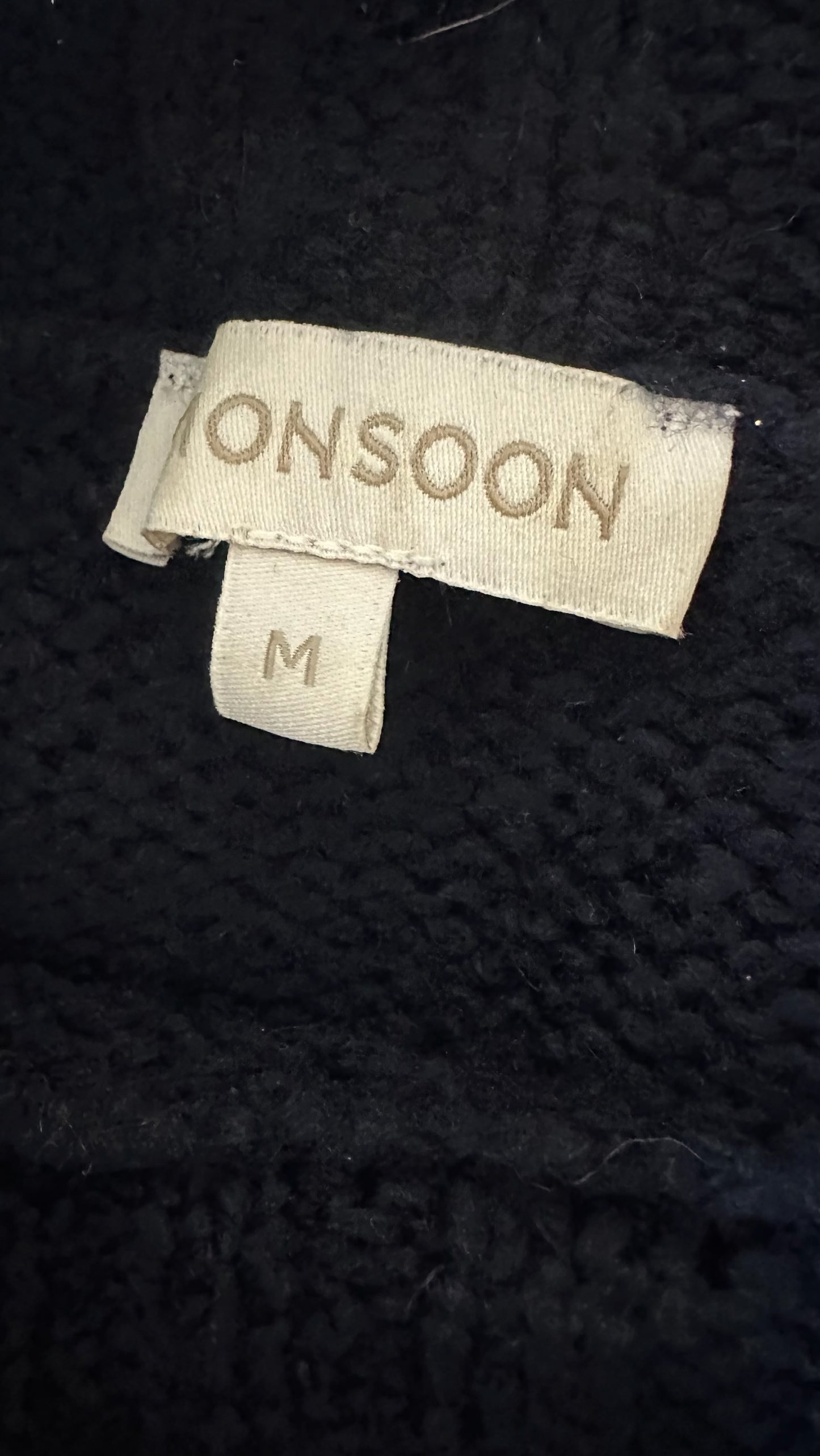 Monsoon navy blue vintage double horse shoe knitted jumper large UK 12 vgc w25