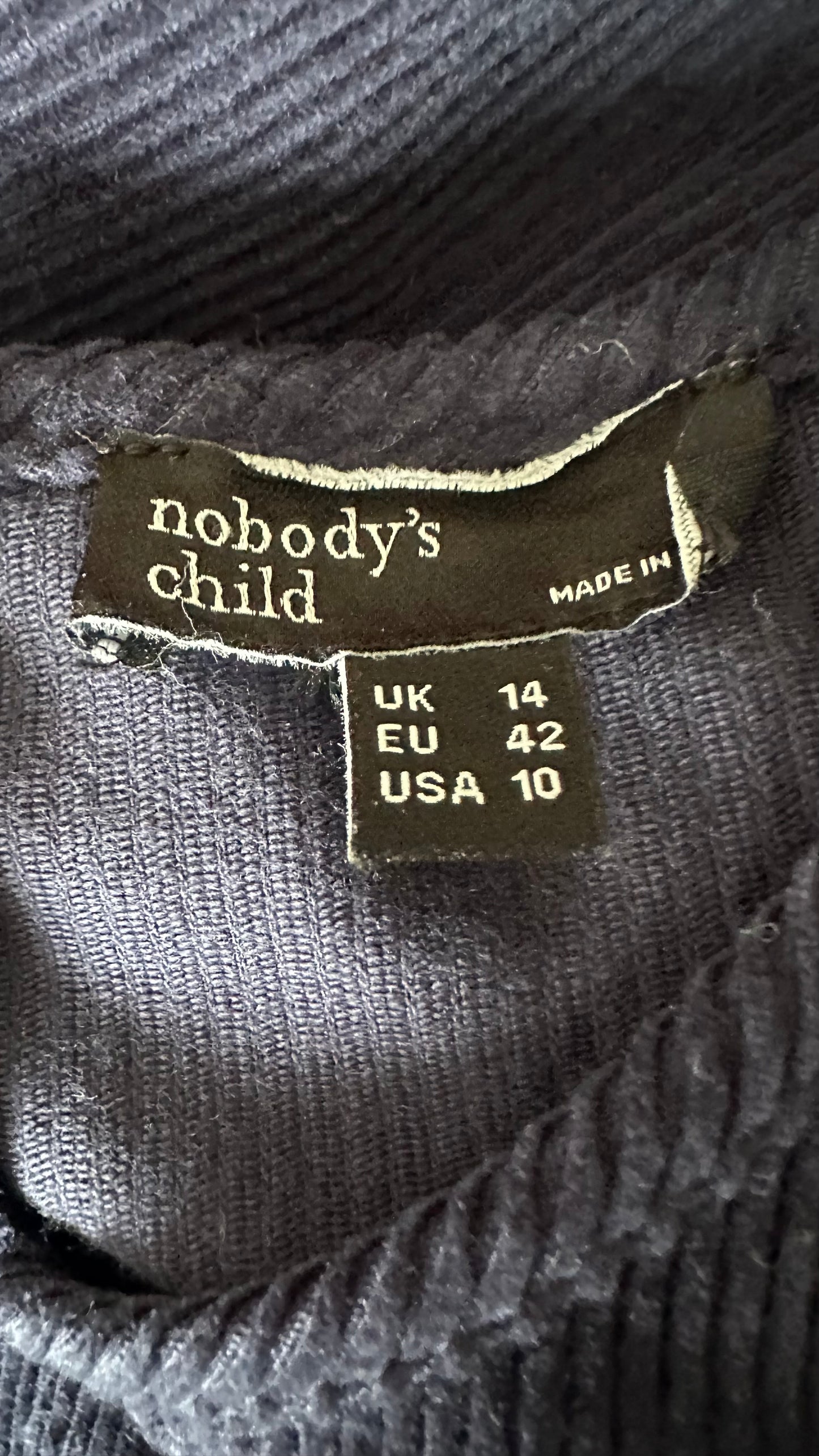 Nobody’s Child navy blue corduroy mini casual autumn dress extra large UK 14 vgc w25