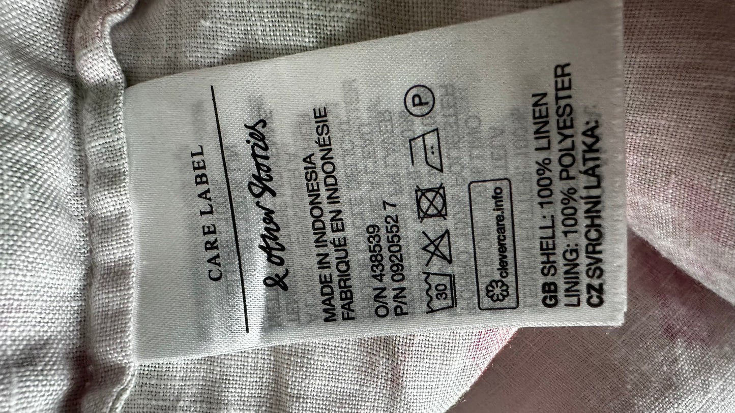 & other stories pink red floral side split 100% linen wedding guest event dress large UK 14 vgc