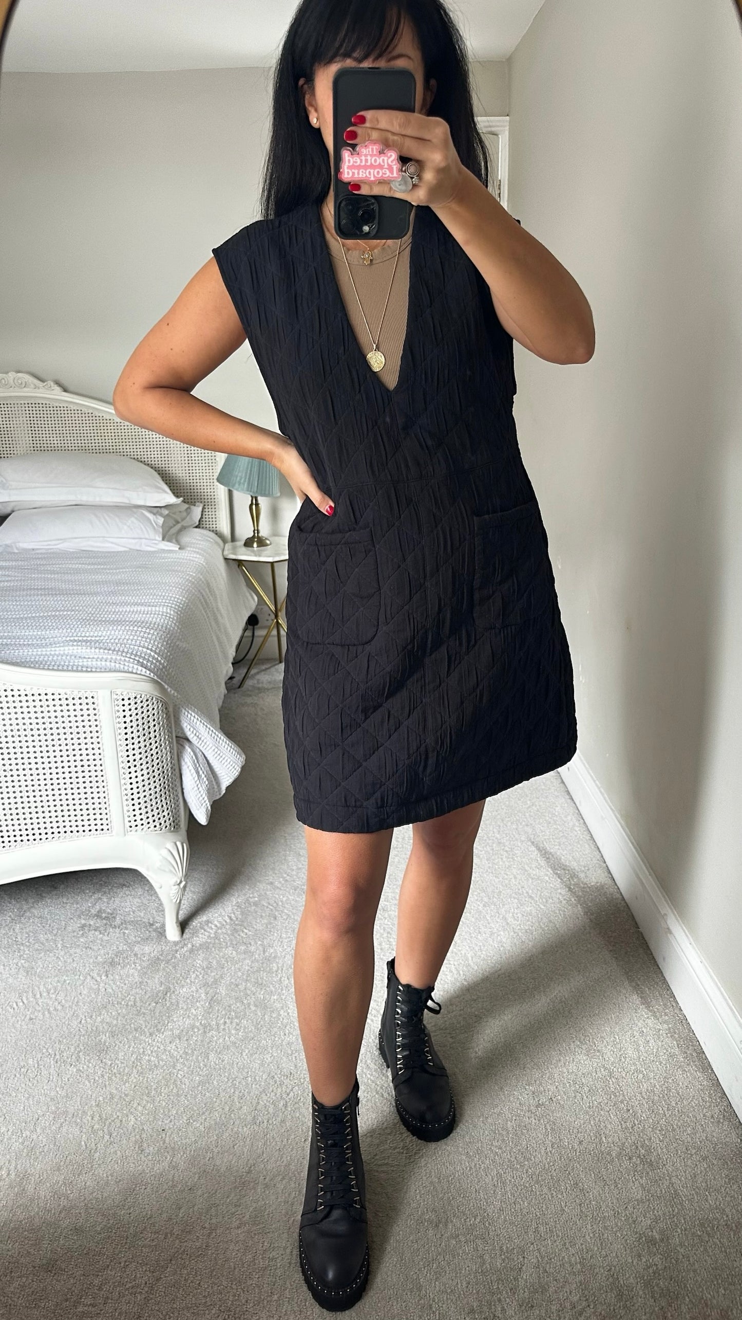 & other stories black quilted casual mini winter dress UK 14 vgc