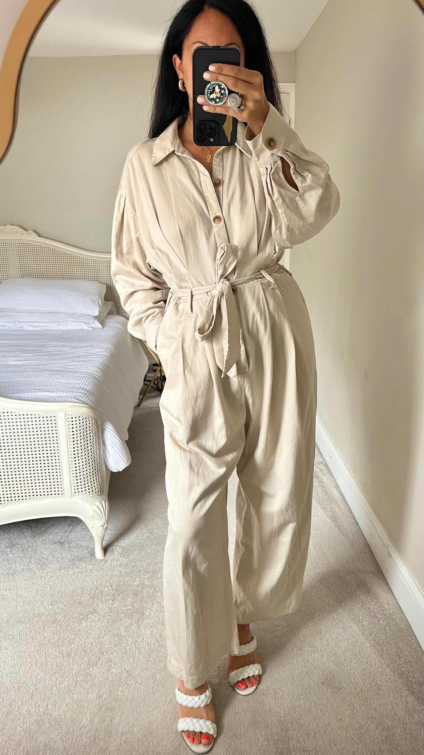 & other stories stone cream beige oversized jumpsuit extra large UK 14 vgc