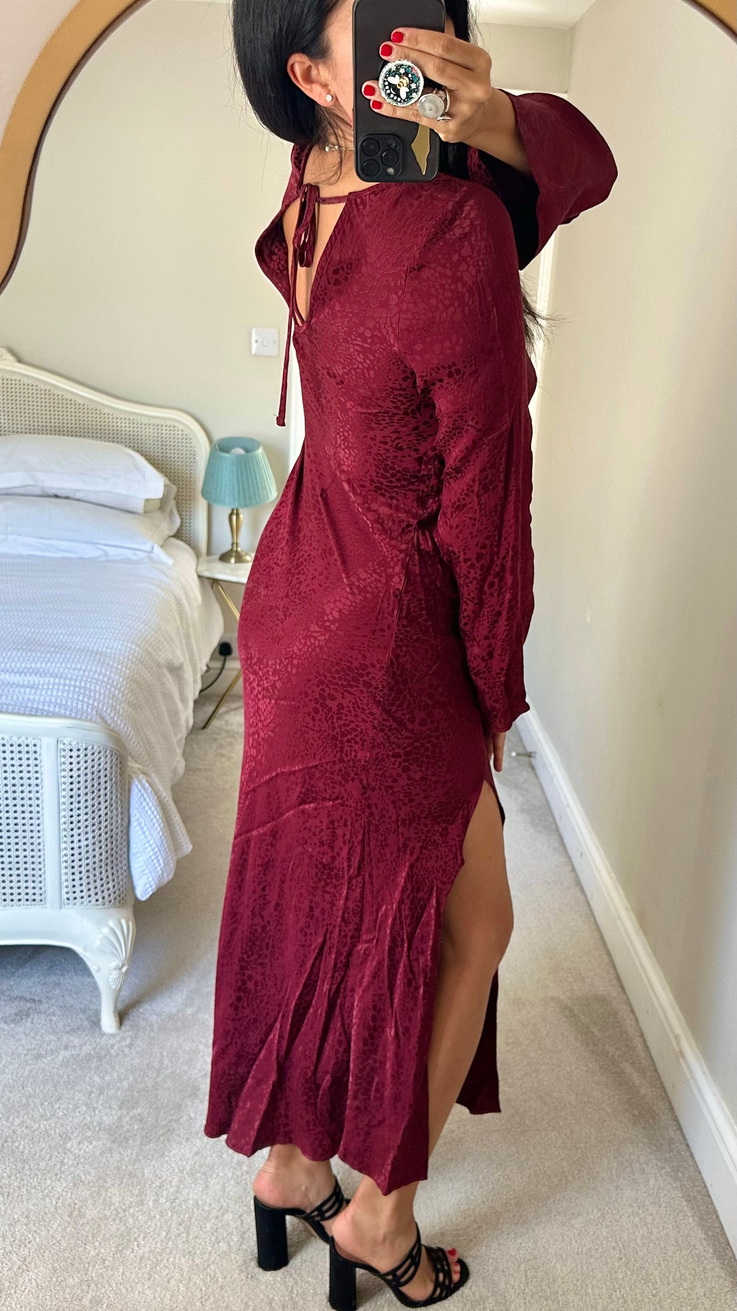 Nobody’s Child burgundy red maxi side split midi long dress event large UK 12 vgc w25