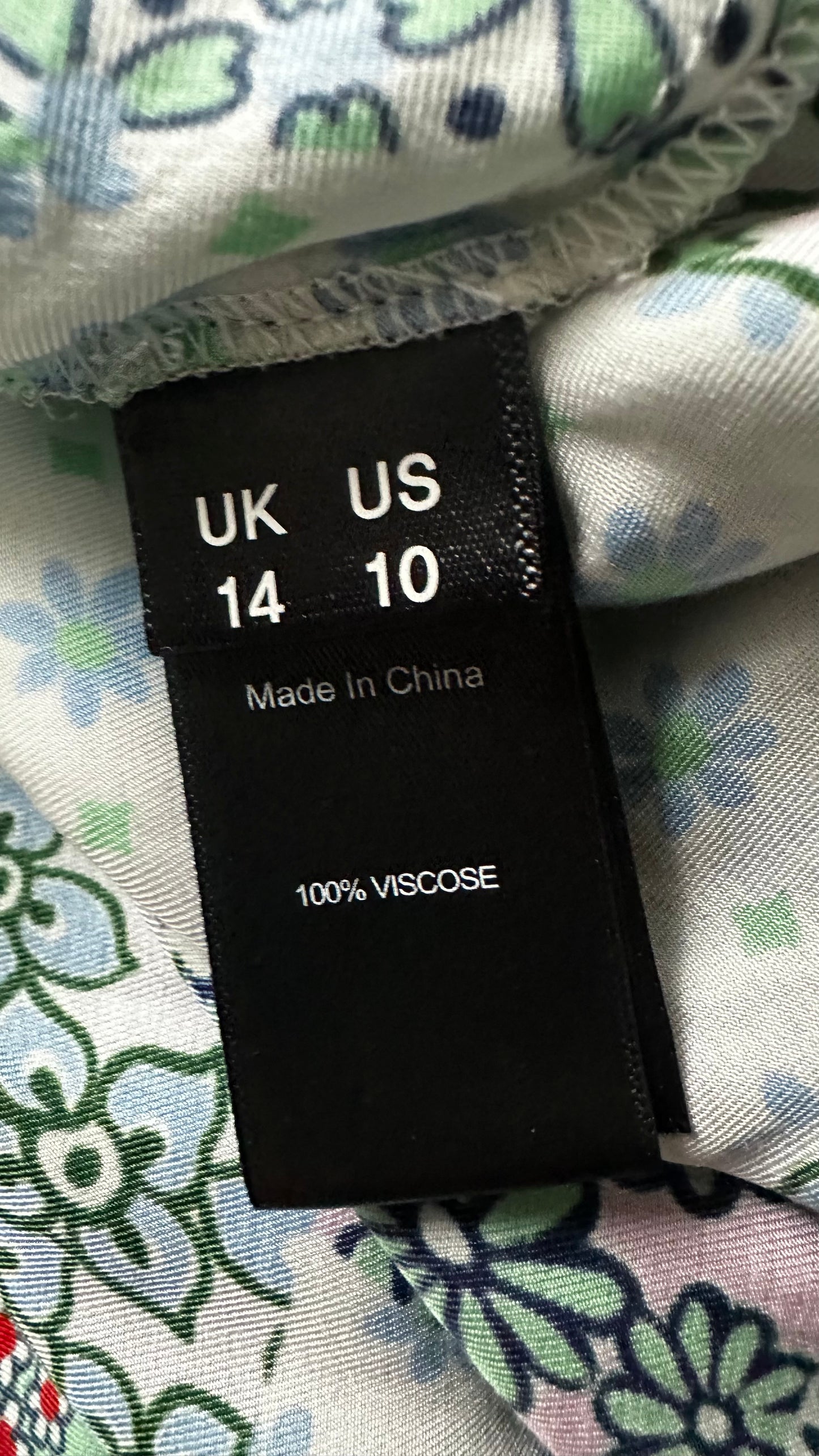 Kitri blue green printed shirred boho side split midi long dress medium UK 12-14 vgc