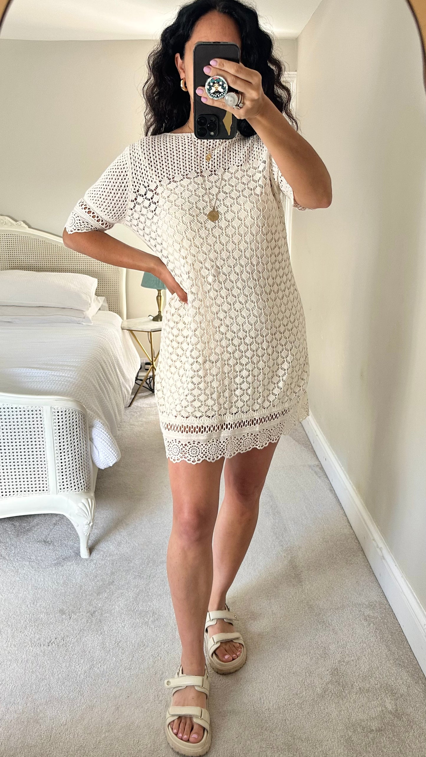 Zara cream white crochet mini dress medium UK 10 vgc holiday