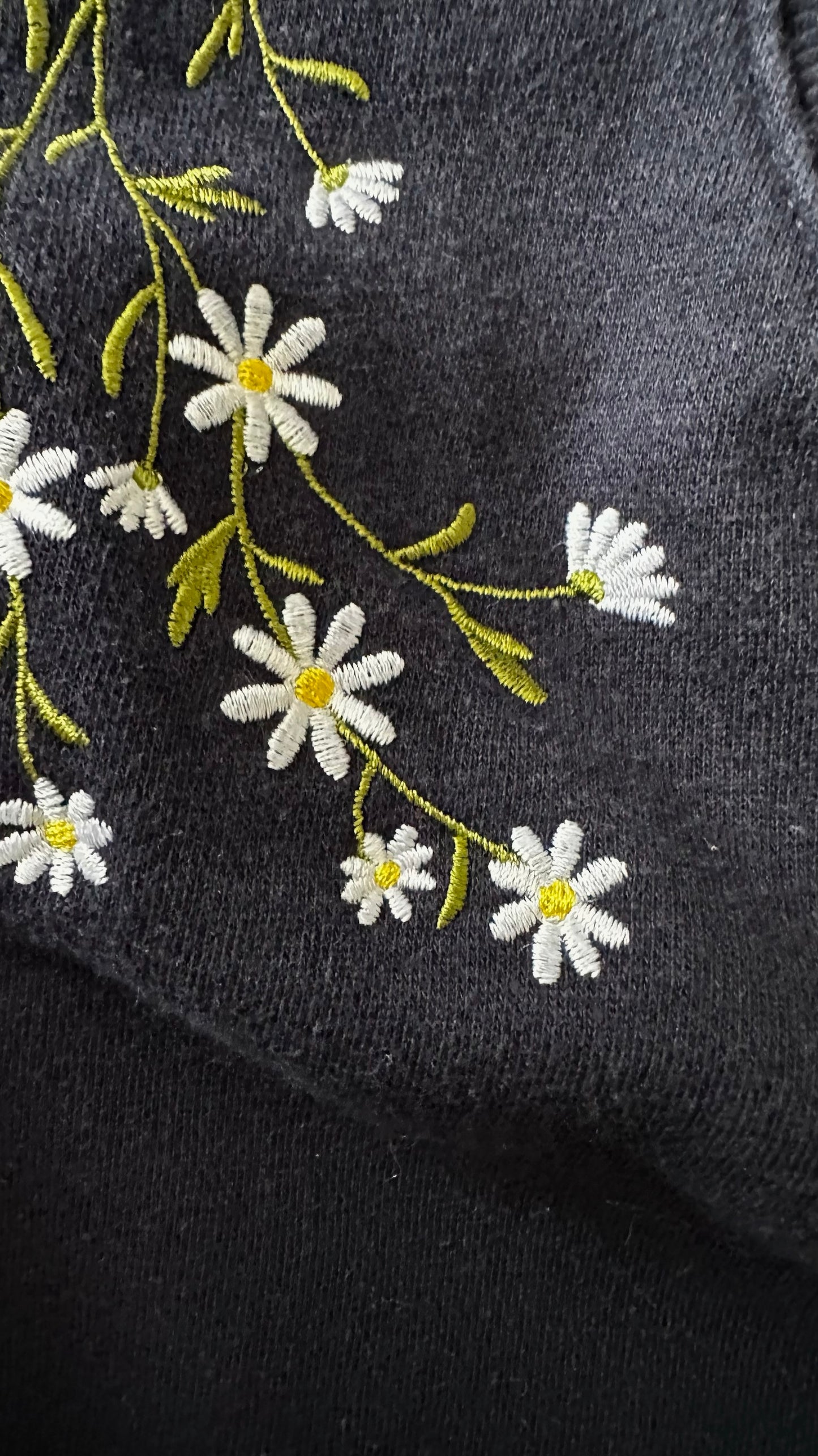 Olive navy blue floral embroidered lace jumper sweater large L UK 12 excellent used condition