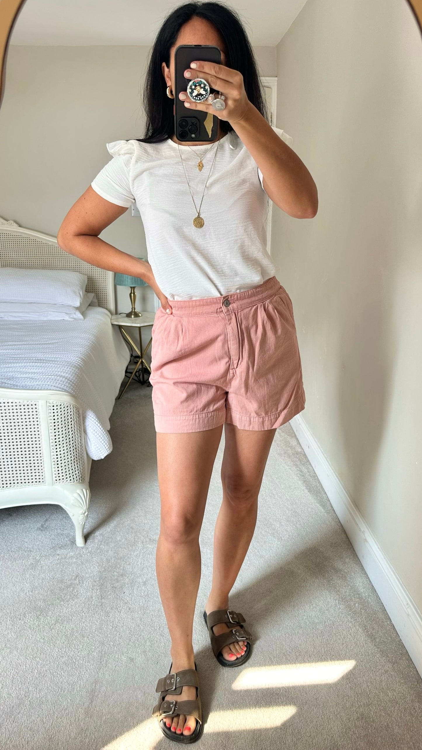 Mango rose dusky pink button up shorts holiday medium M UK 10