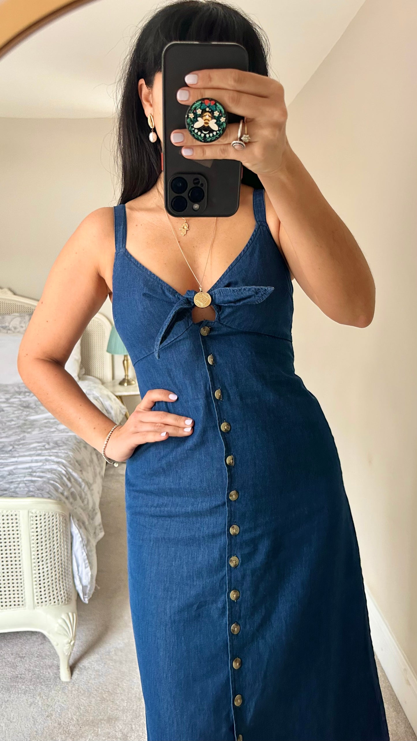 Warehouse denim jeans blue button up midi dress small UK 8 vgc