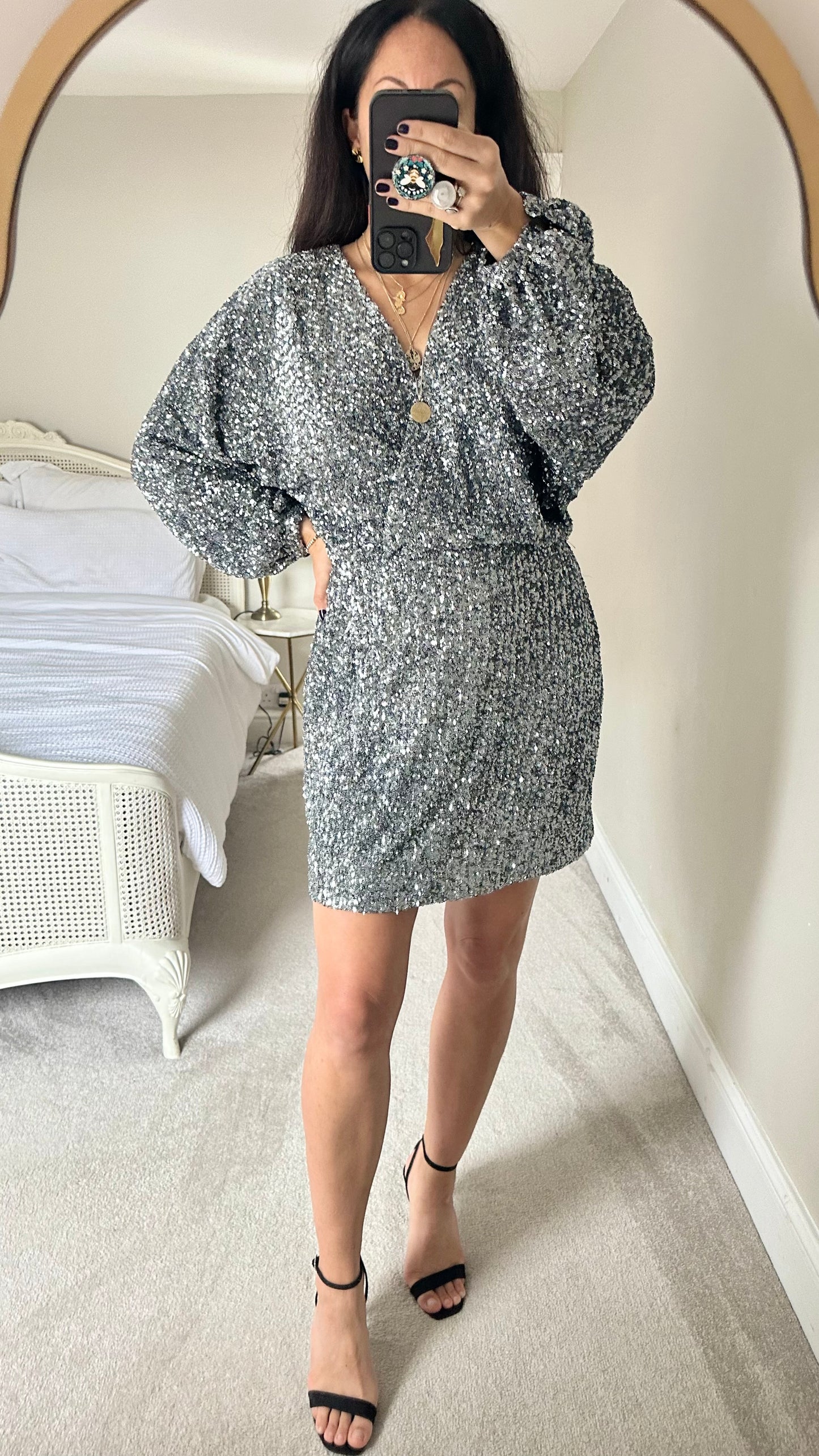 & other stories silver sequin backless party dress large UK 12-14 vgc
