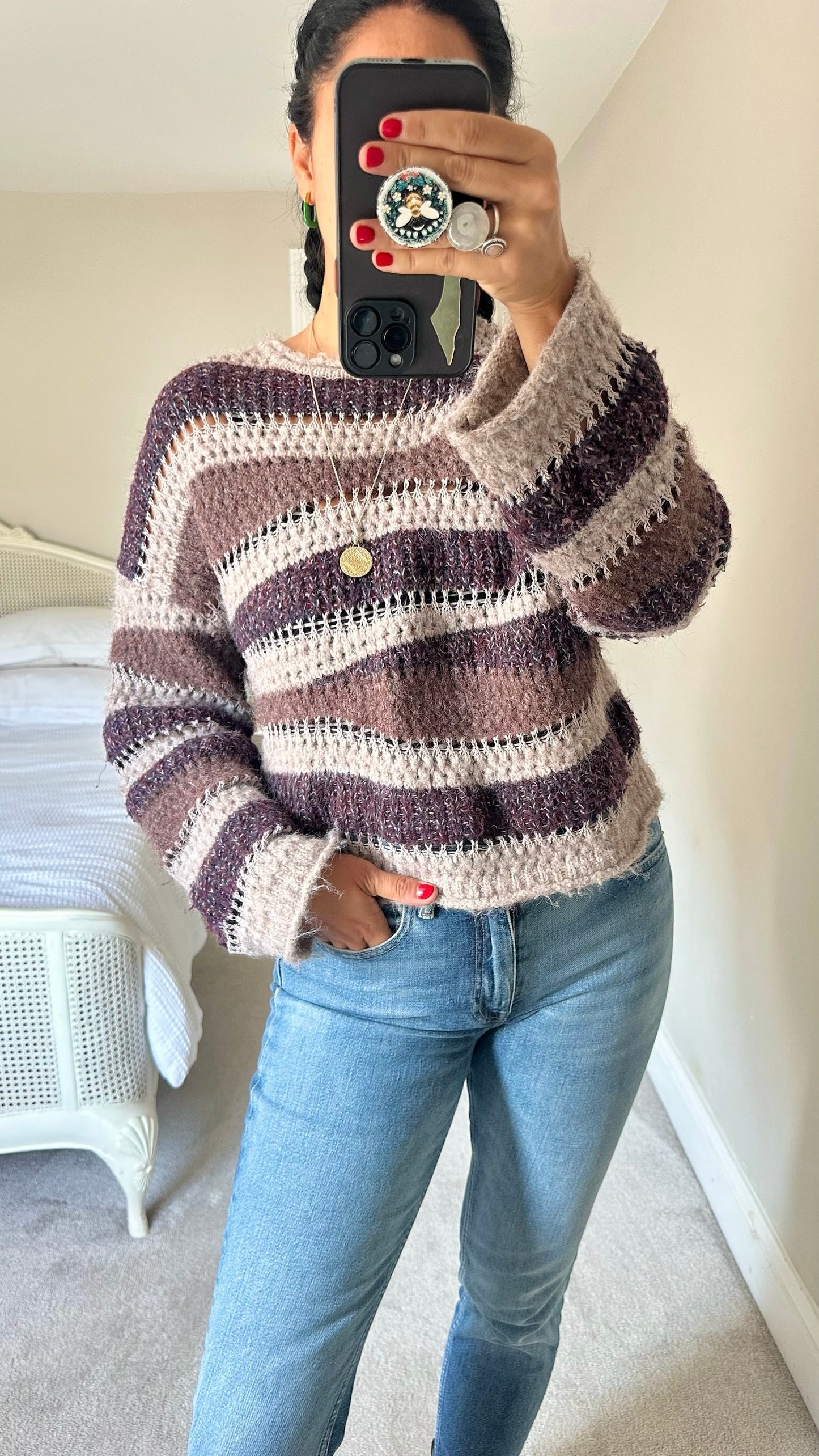 Zara brown beige mocha boho chunky knit jumper medium UK 10 vgc w25