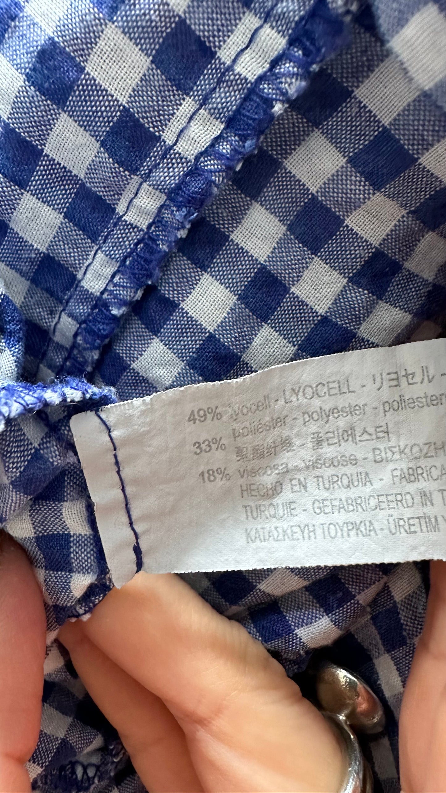 Zara blue white gingham tiered mid length casual dress extra large UK 14 vgc
