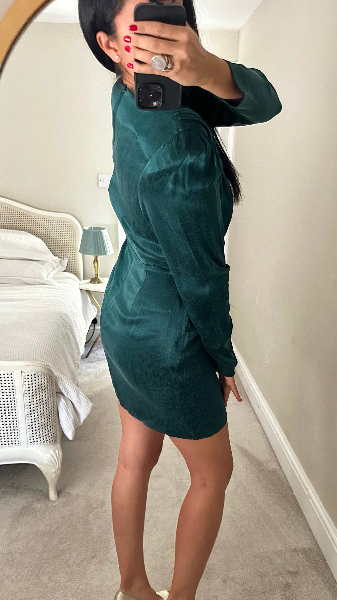 & other stories teal satin wrap mini event dress large UK 12 vgc