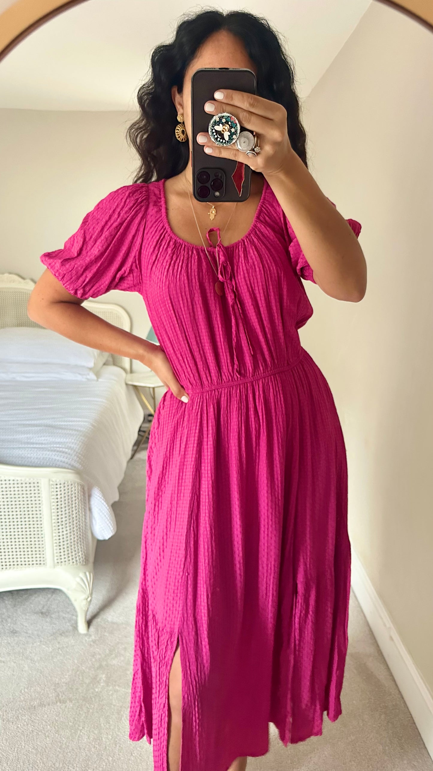 Oliver Bonas fuschia pink side split long dress medium large UK 10 12 vgc