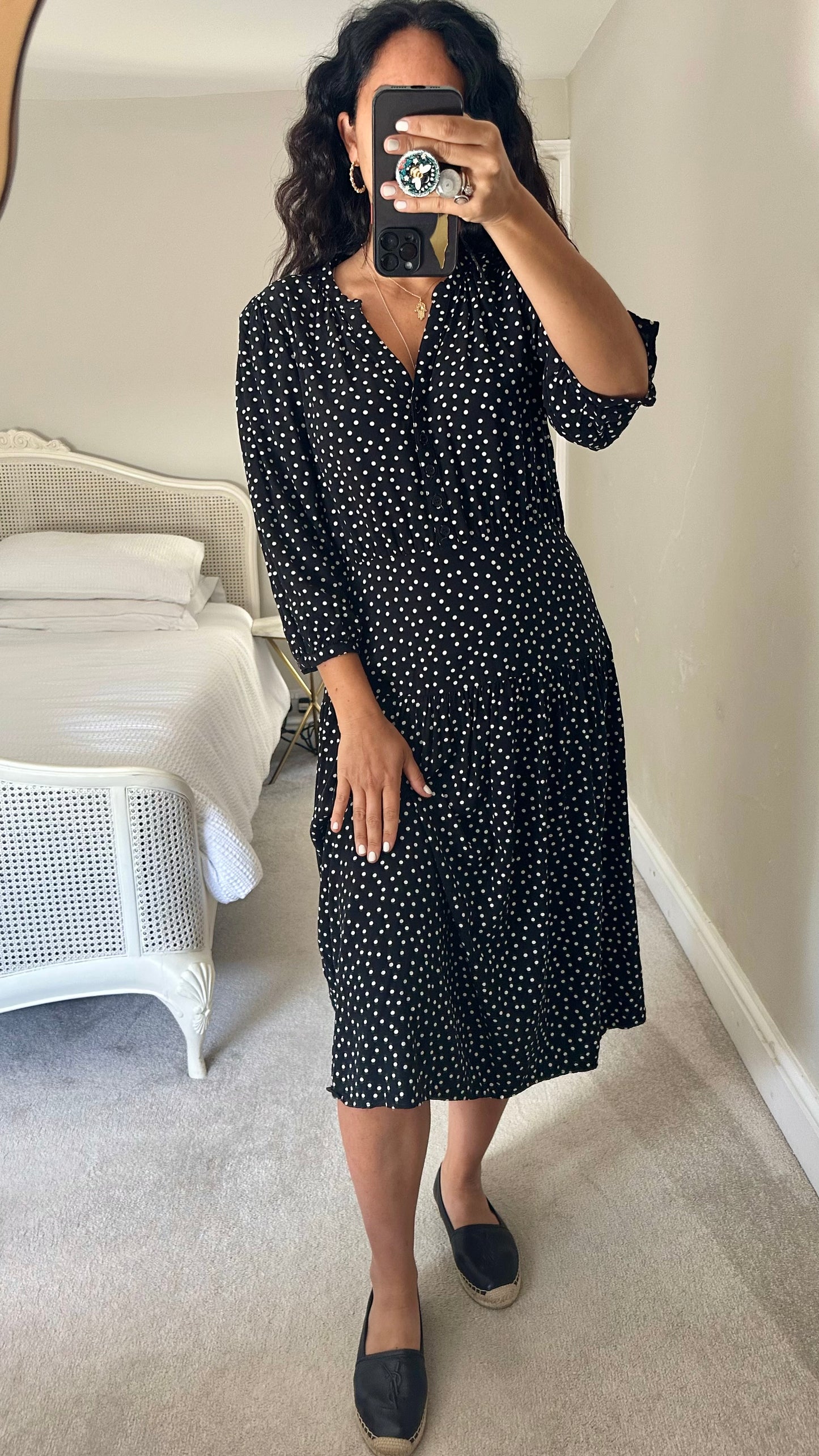 Albaray black white polka dot midi long dress UK 12 14 vgc extra large