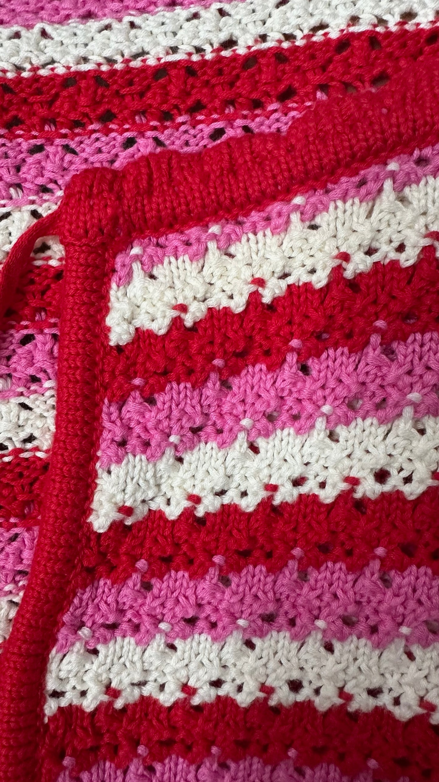 Kitri red pink cream crochet knit cardigan jumper as new condition W25