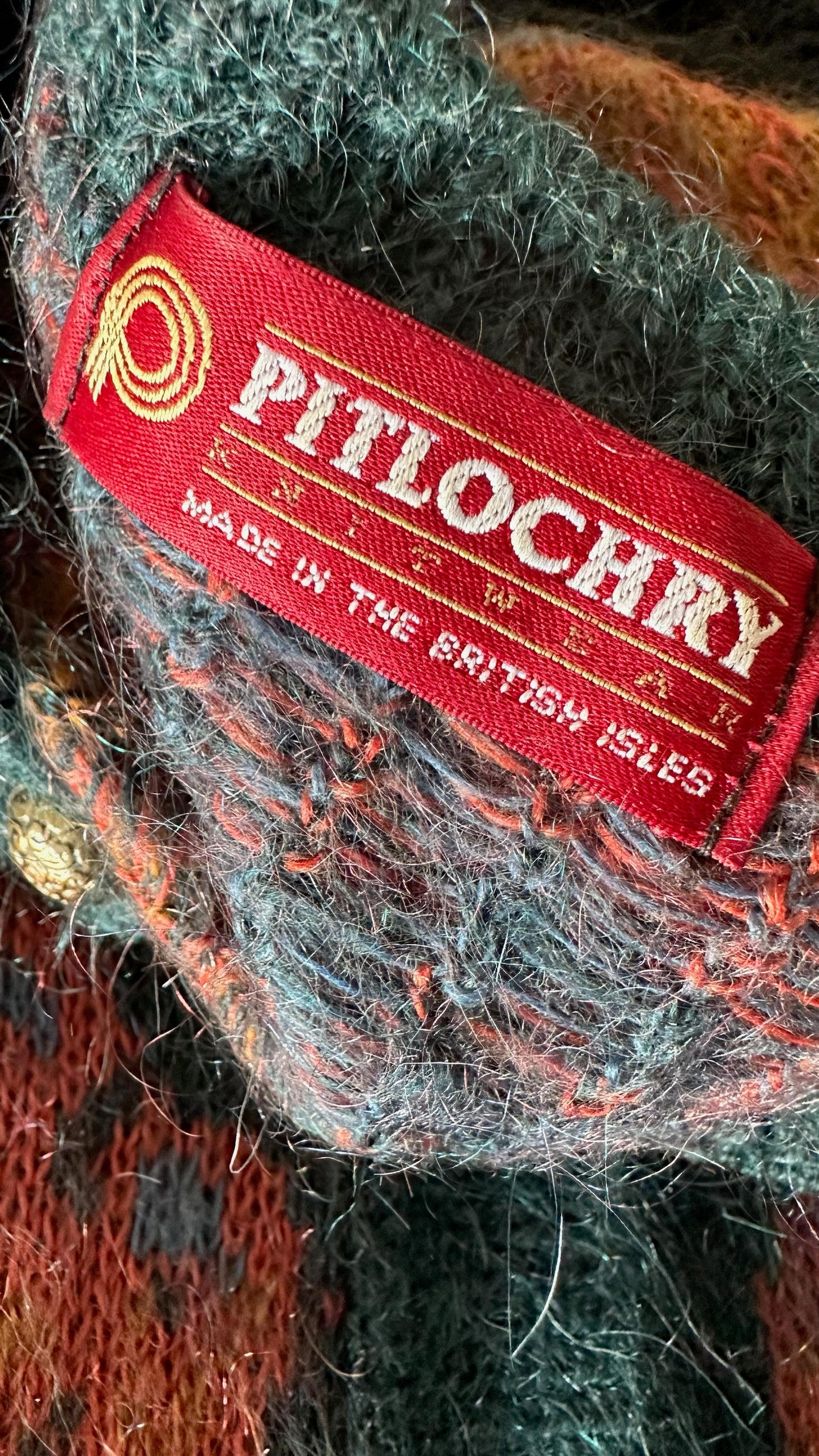 Vintage orange burnt orange navy blue patterned mohair blend jumper cardigan medium UK 10 vgc w25