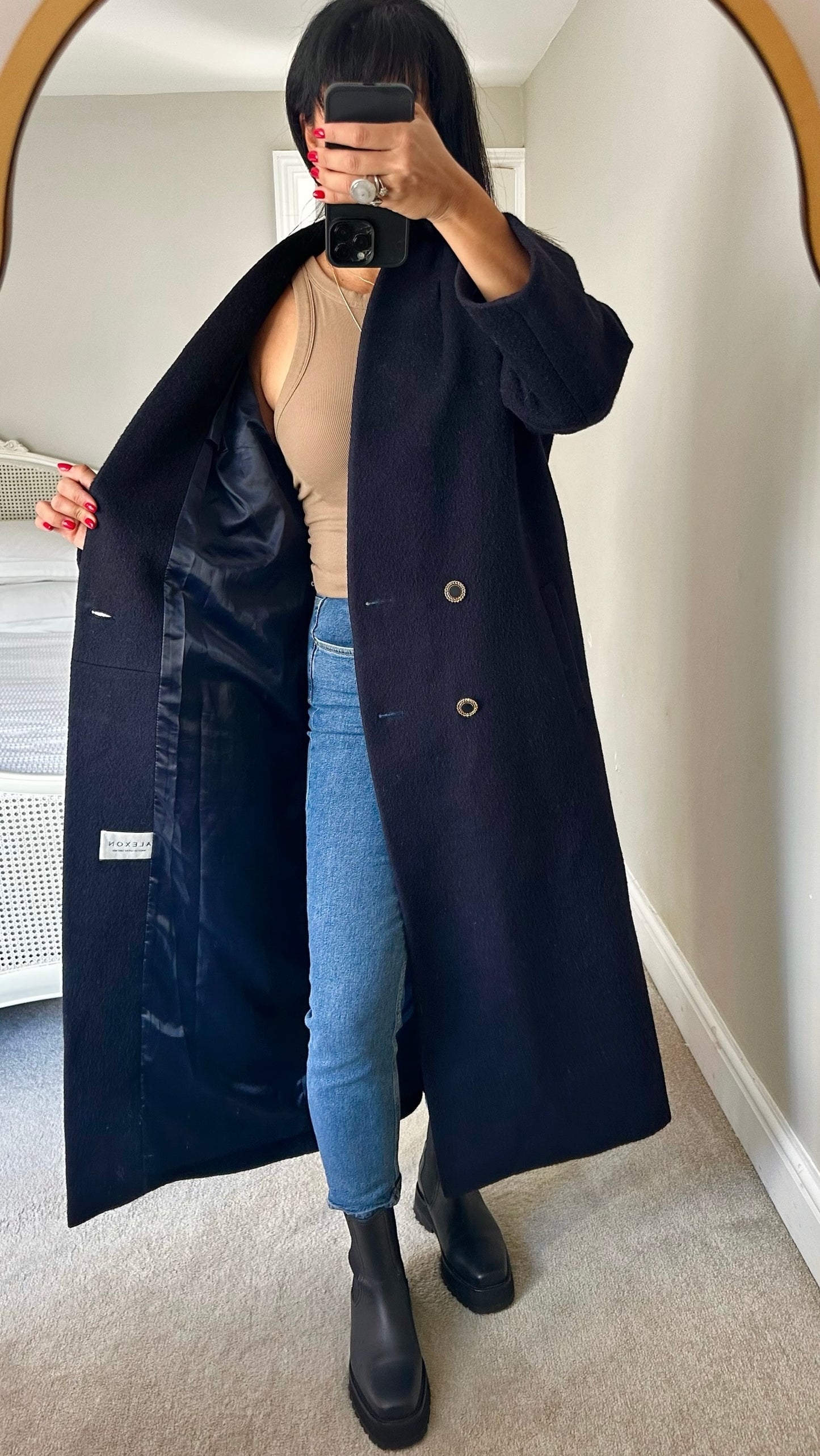 Alexon vintage navy blue mohair wool blend long maxi coat extra large XL UK 14