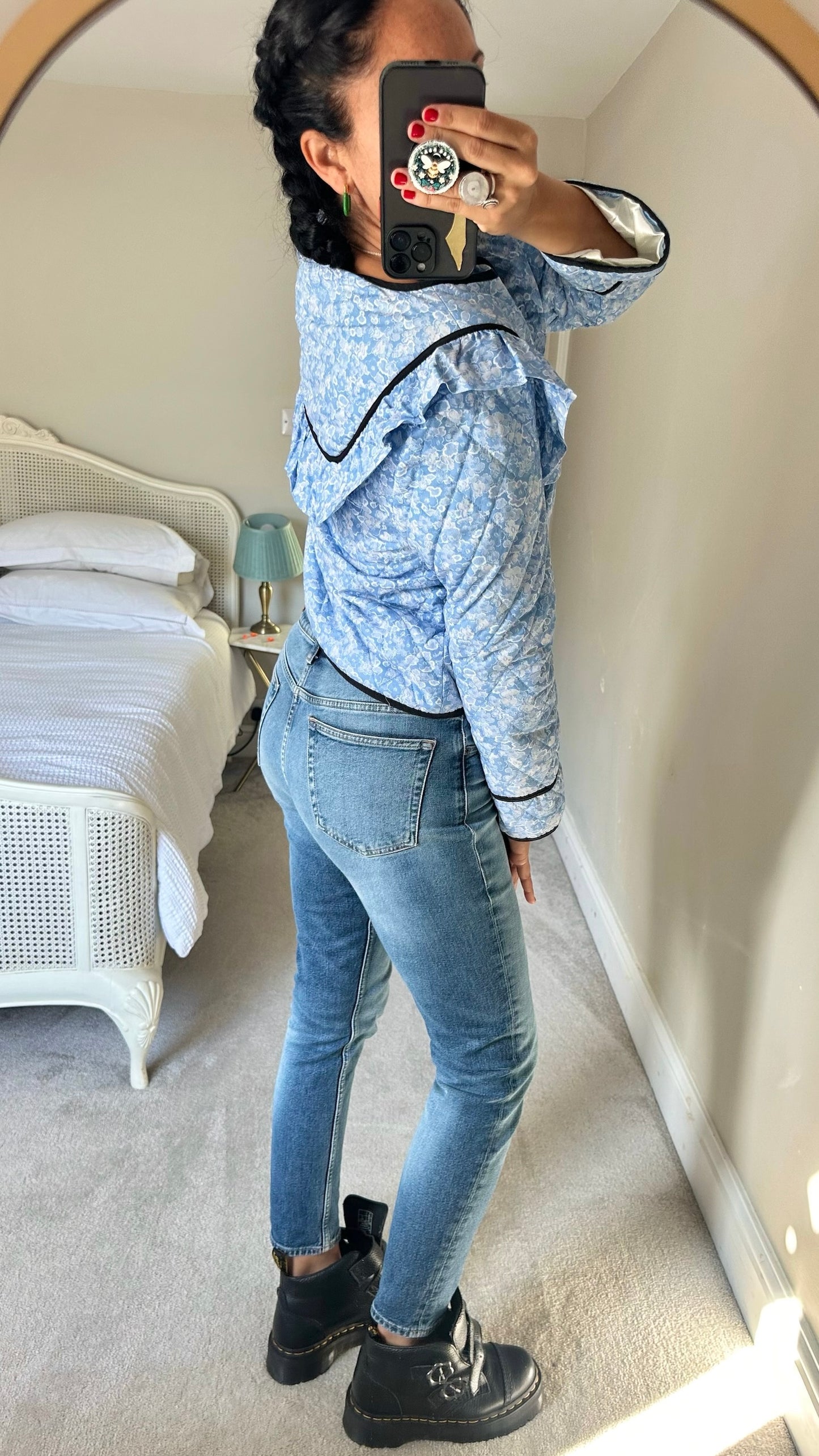 Ganni @ Net a Porter light blue floral patchwork quilted jacket coat large UK 12 vgc w25