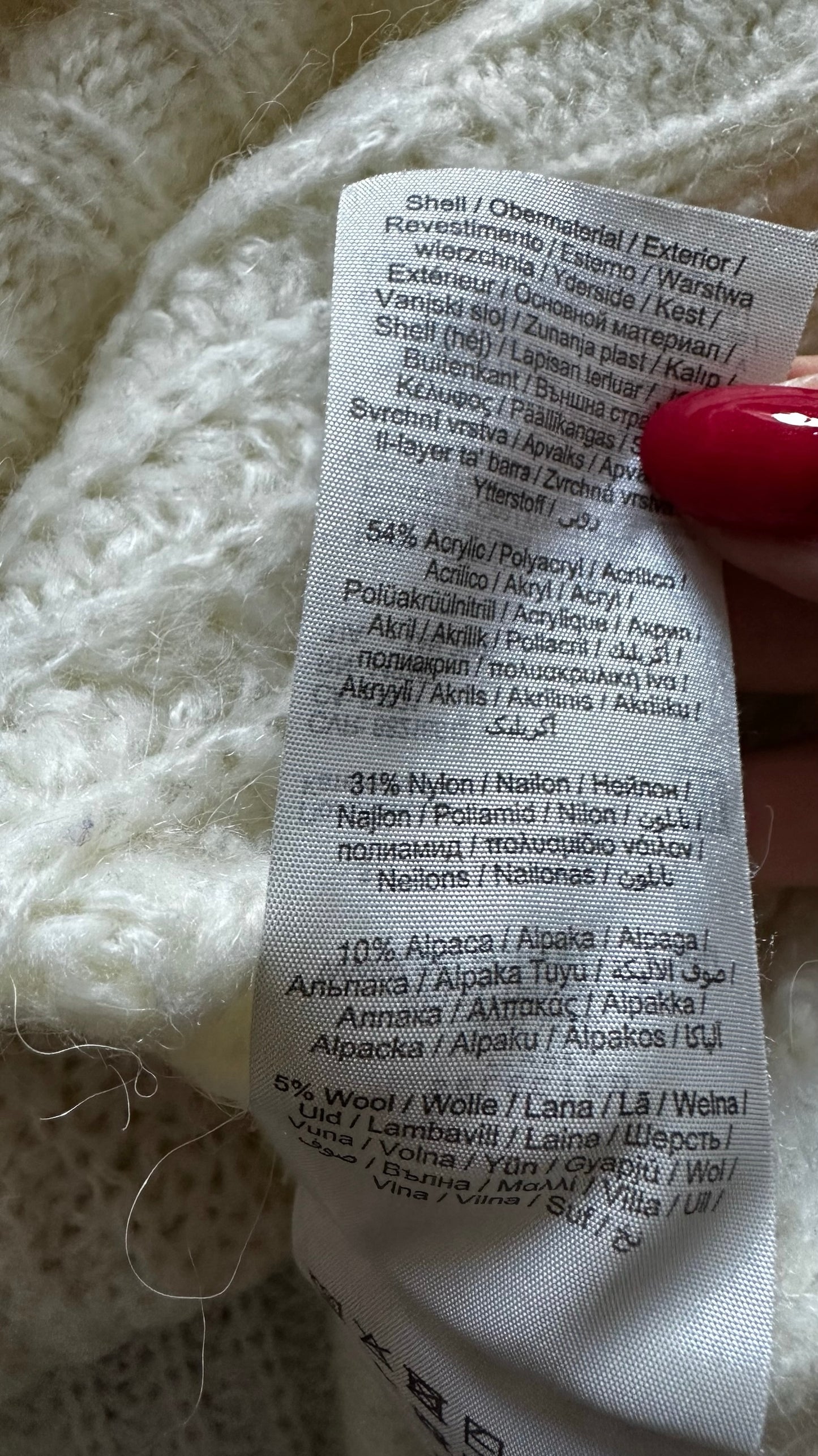 Selected femme white cream alpaca blend knitted jumper large L UK 12