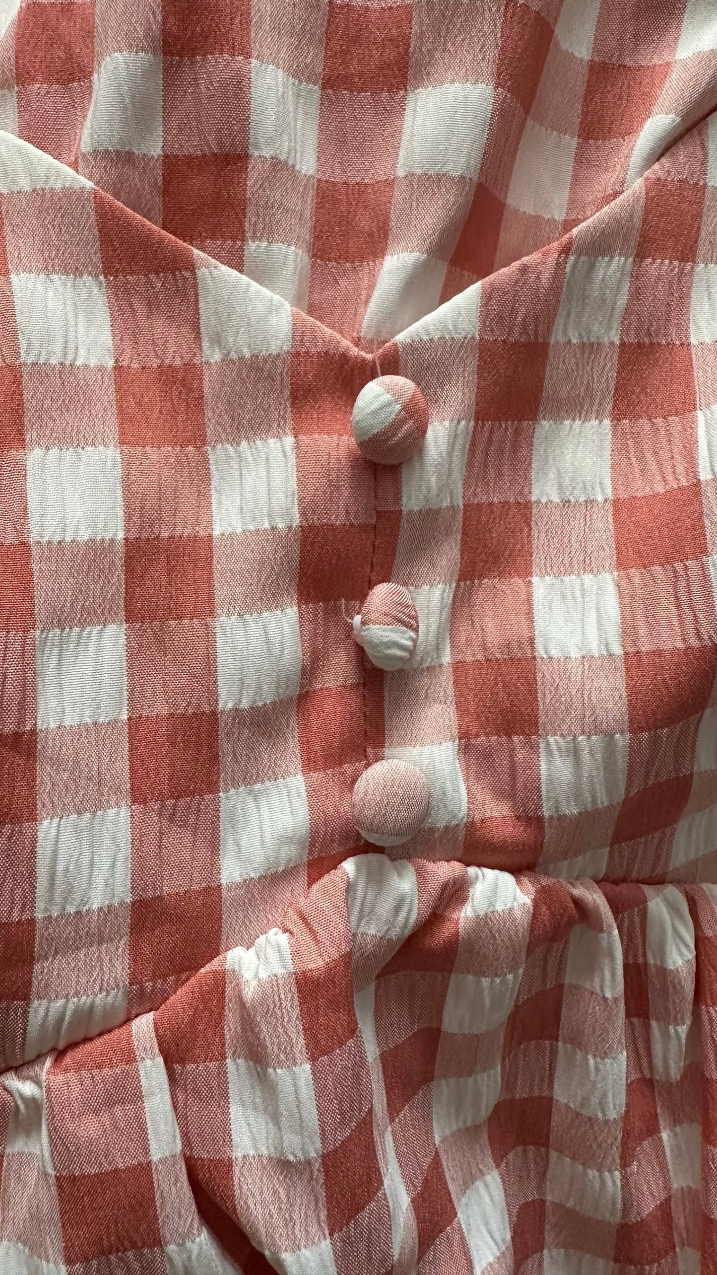 ASOS coral pink white gingham check backless tiered maxi long dress small S UK 8 vgc