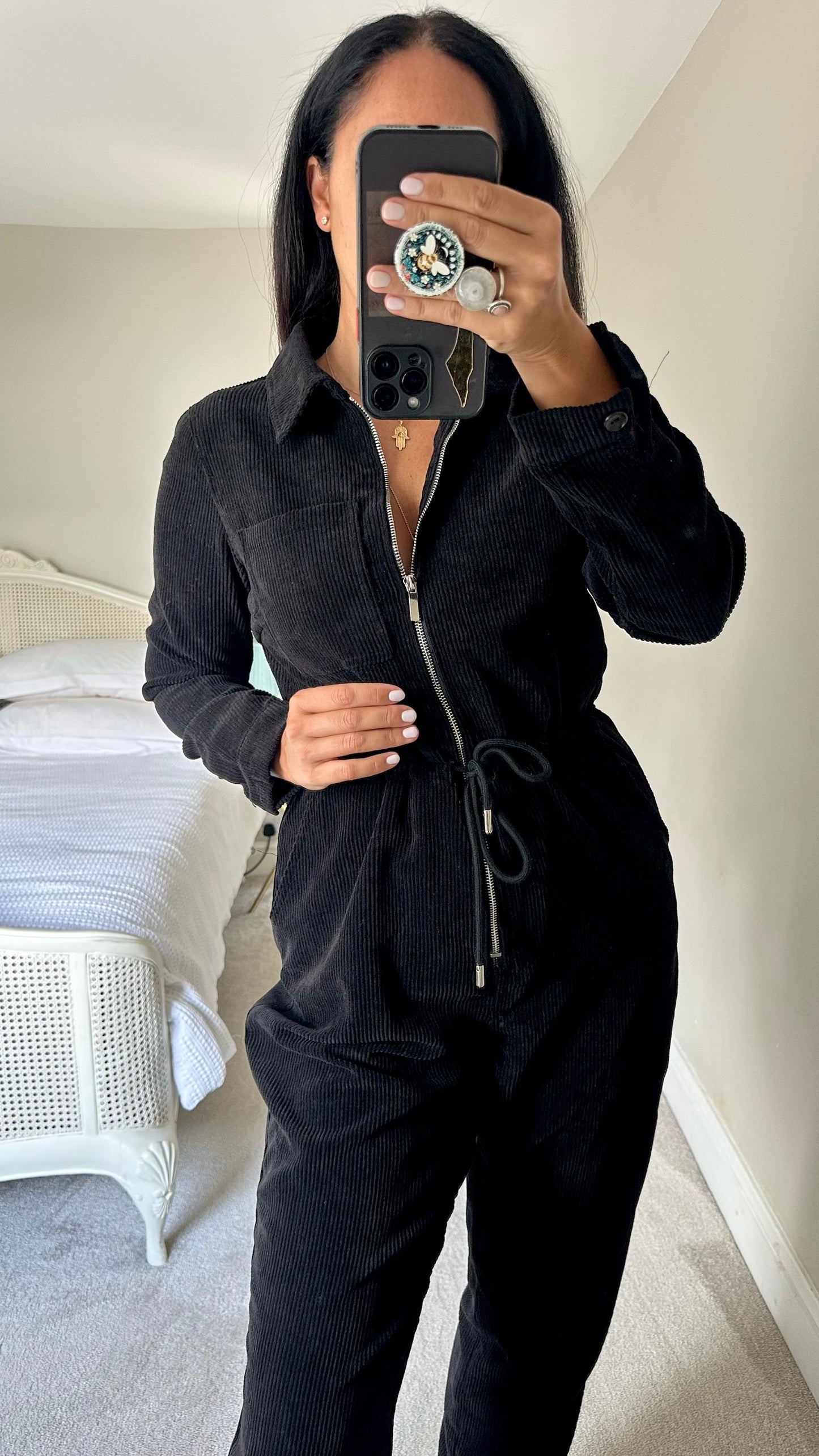 Dancing leopard black corduroy zip up jumpsuit medium M UK 10