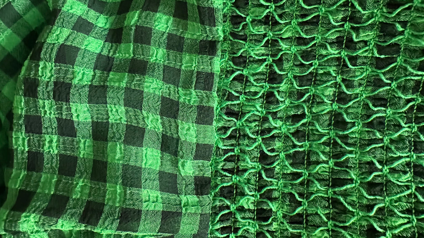 Whistles black green gingham shirred bust midi dress small UK 8 vgc