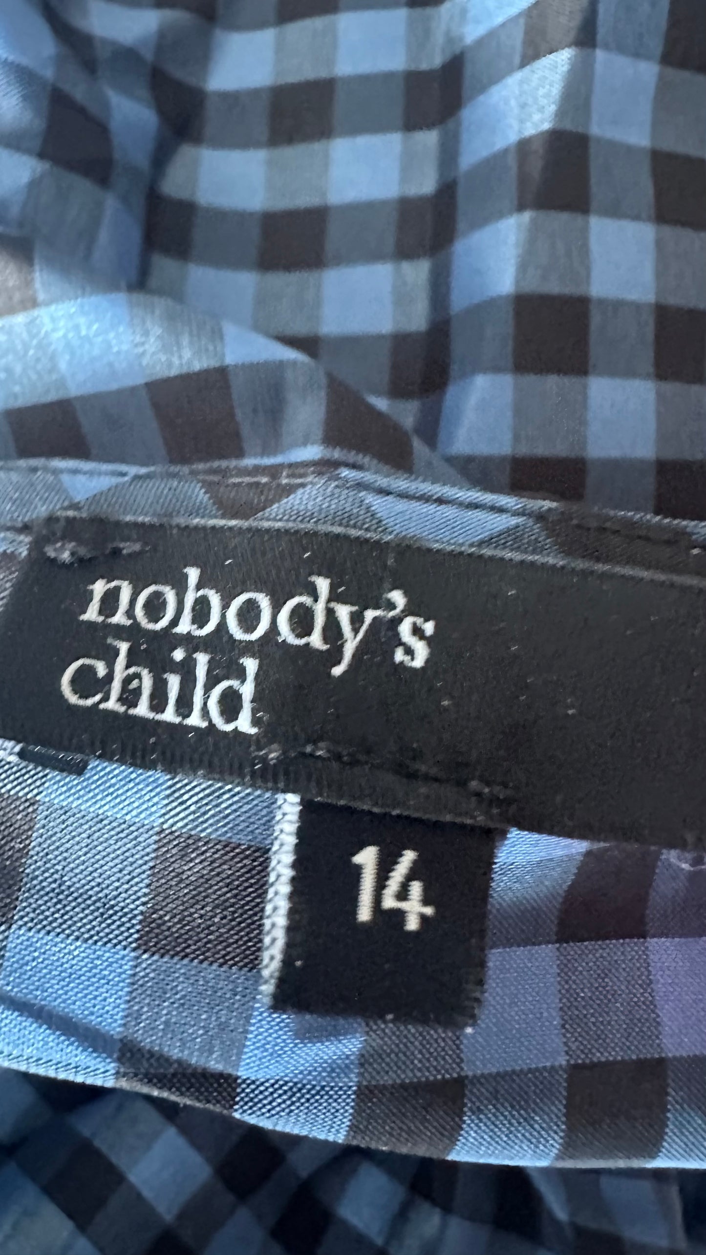 Nobody’s Child blue black gingham check wrap midi maxi dress extra large UK 14 vgc