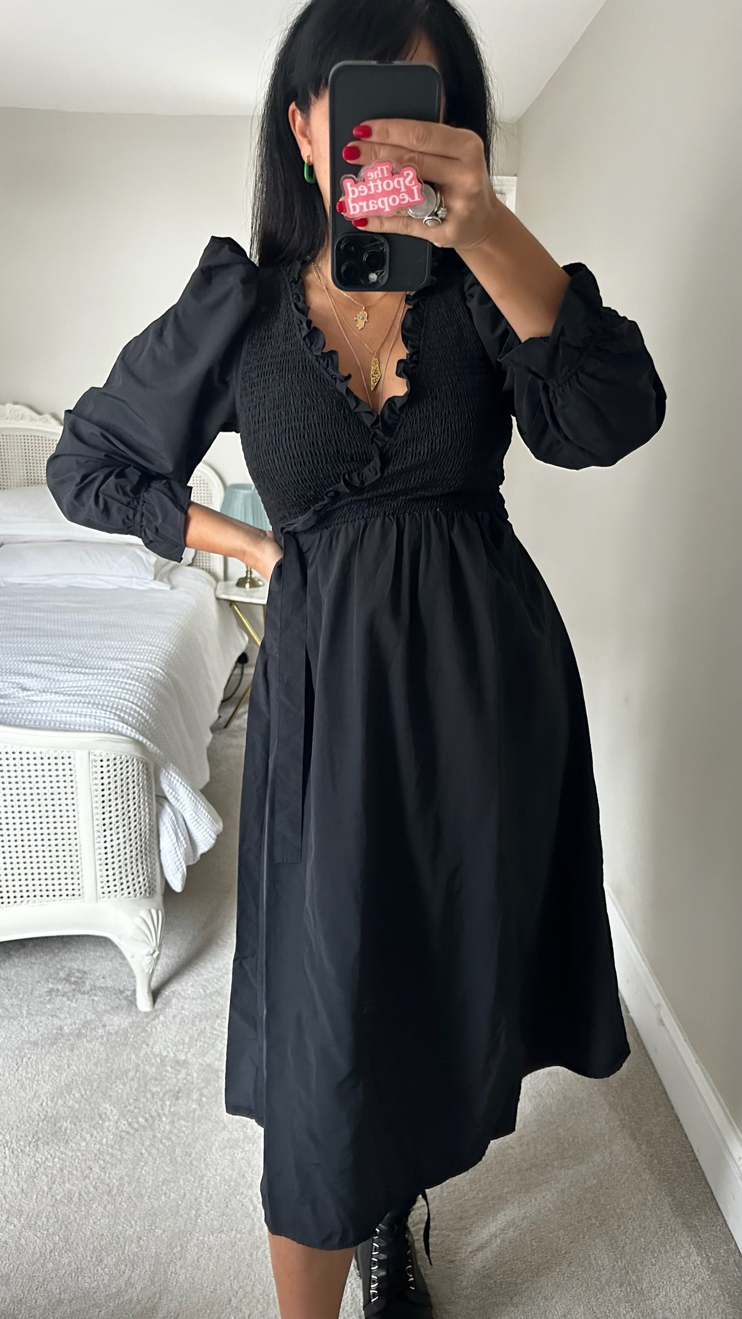 & other stories black ruched bust wrap midi dress small UK 8 vgc