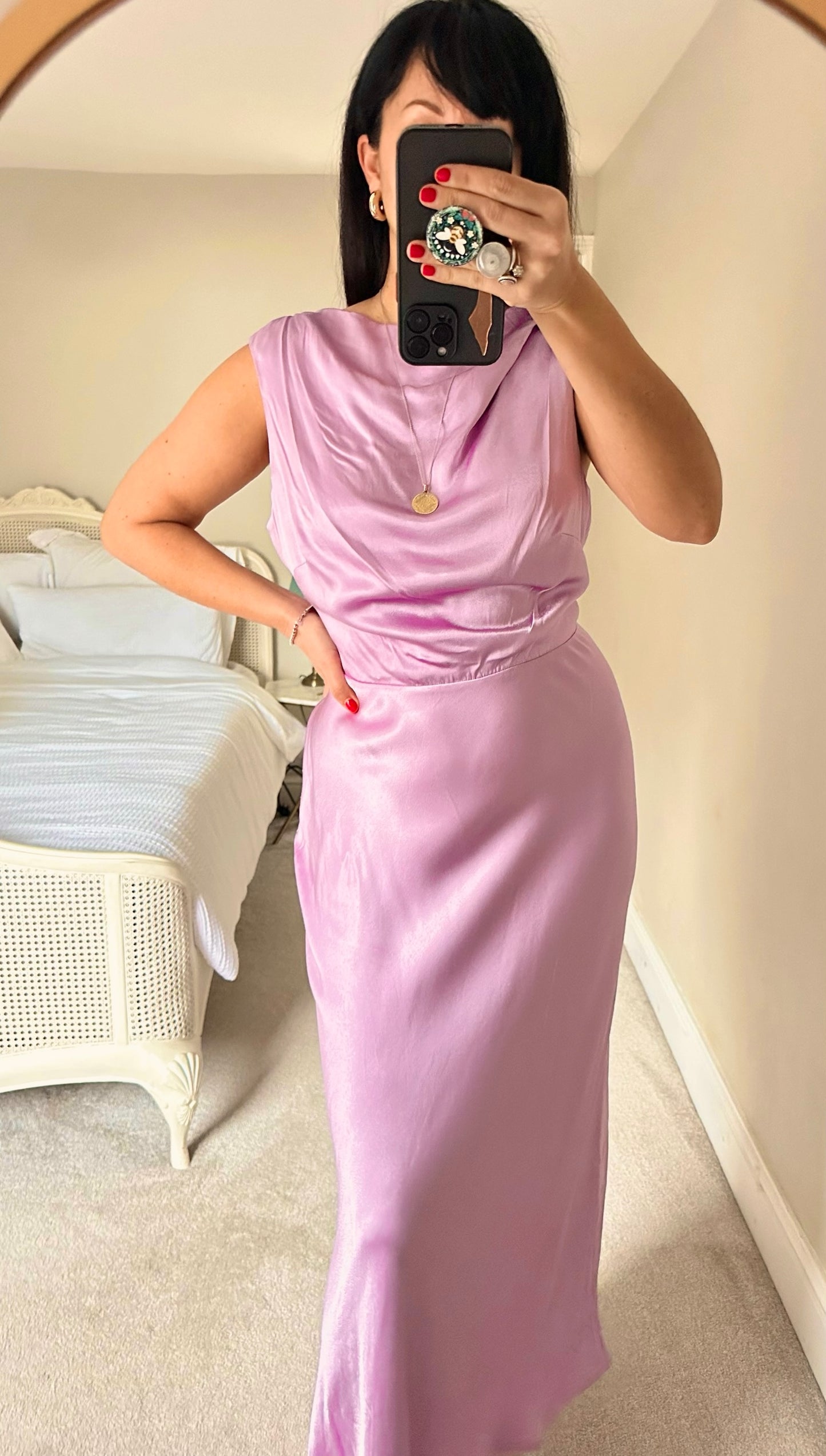 Nobody’s child lilac cowl neck satin maxi dress wedding guest event extra large XL UK 14 vgc midi