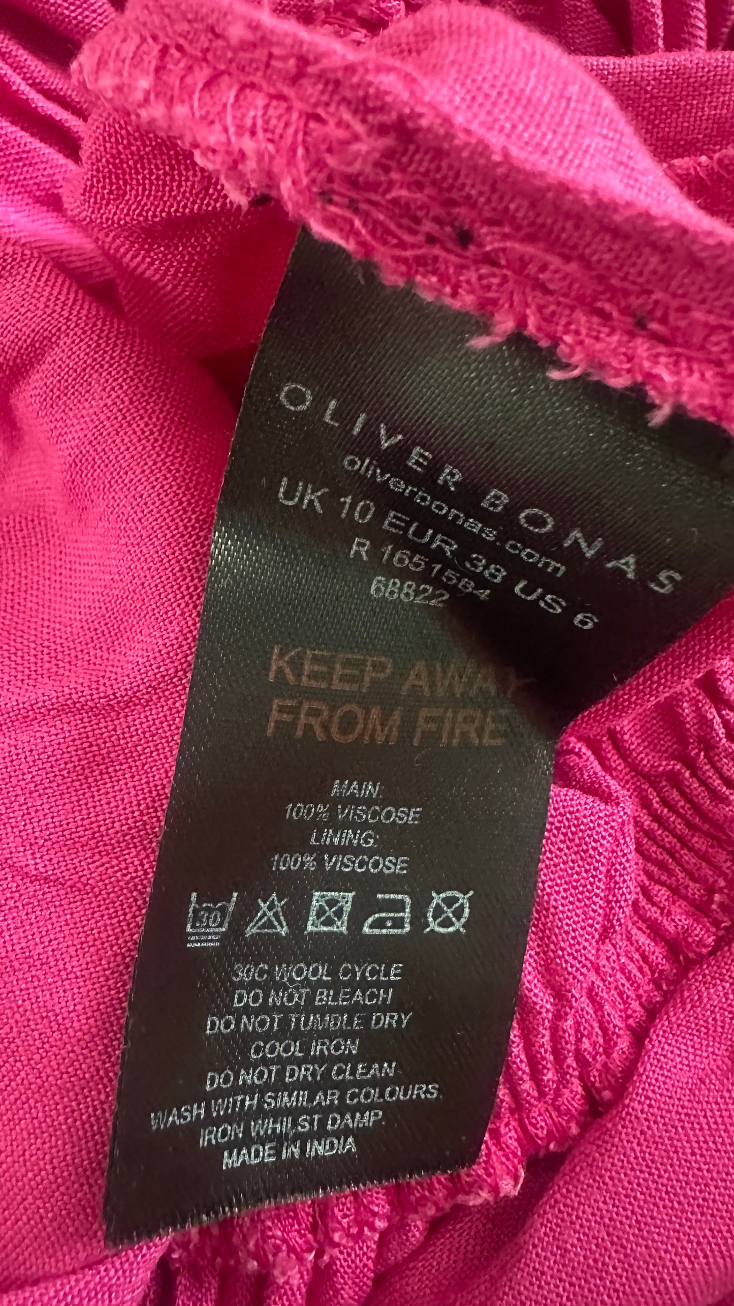 Oliver Bonas fuschia pink side split long dress medium large UK 10 12 vgc