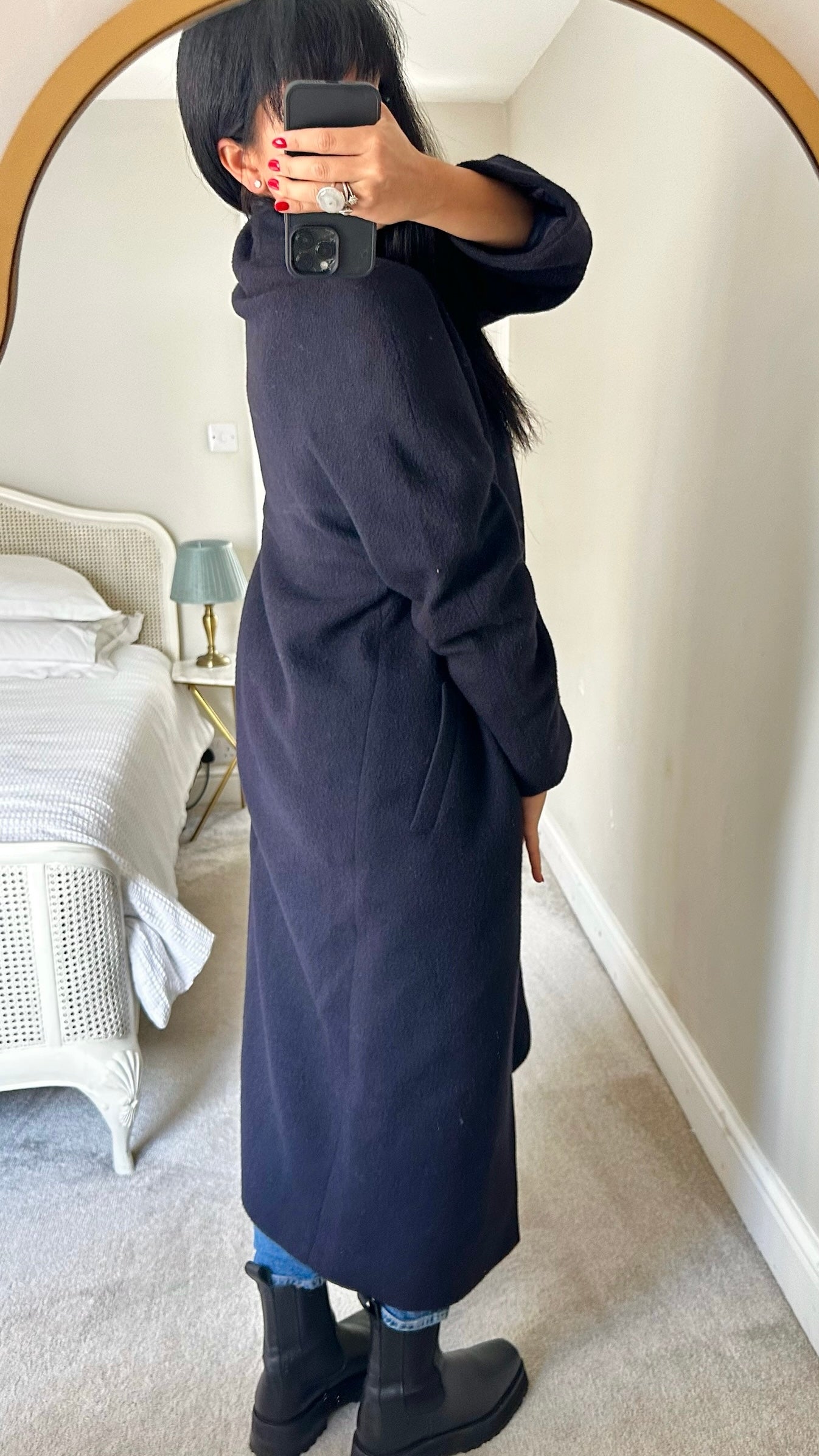 Alexon vintage navy blue mohair wool blend long maxi coat extra large XL UK 14