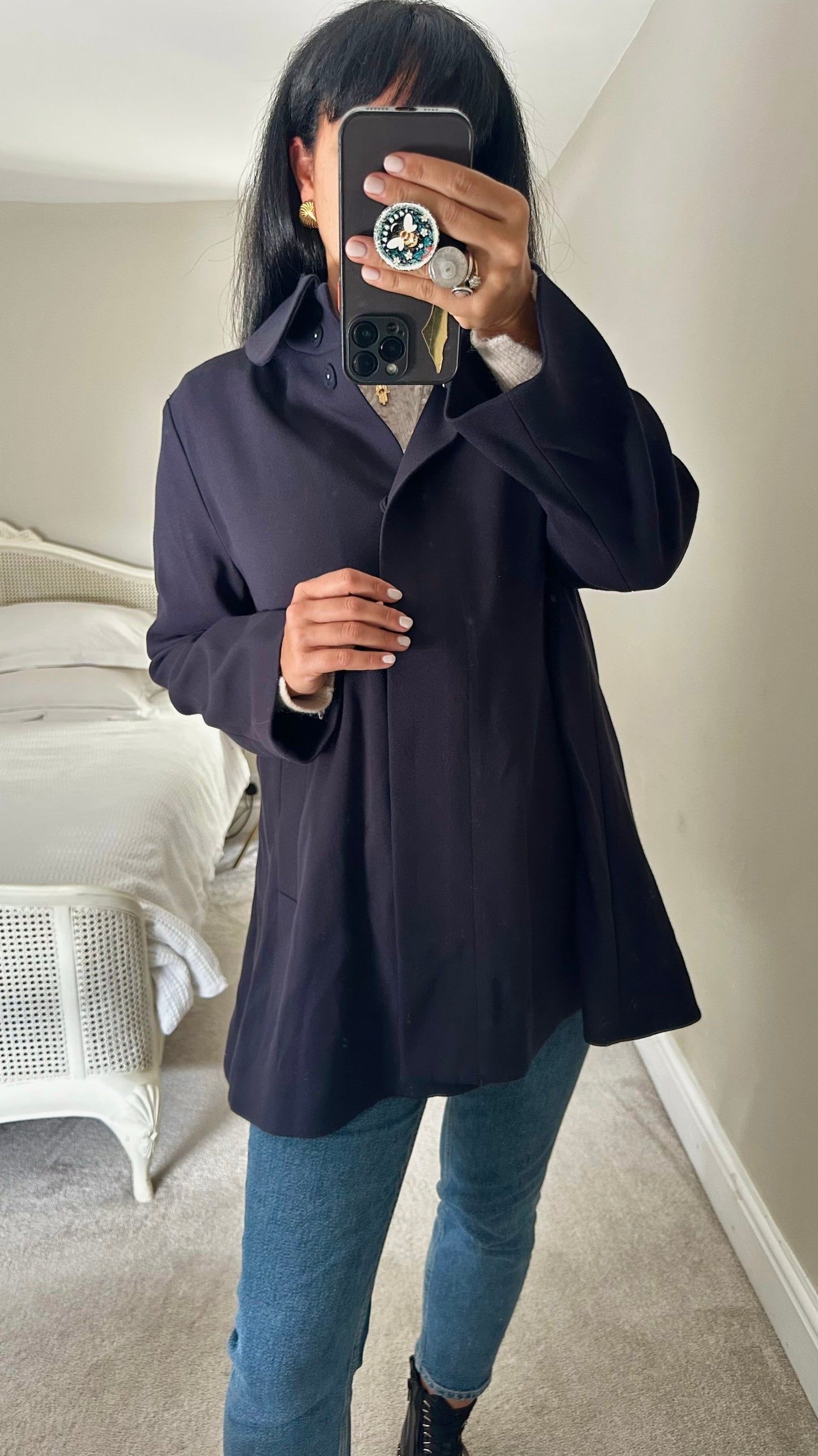 Cos navy blue trench coat jacket extra large XL UK 14-16 as new condition
