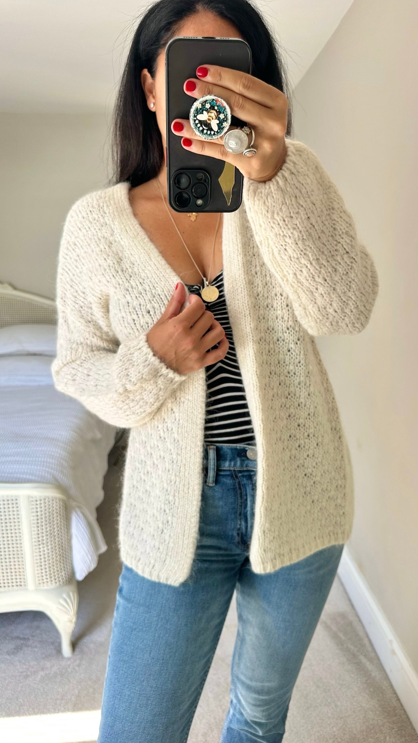 YAYA women cream white wool blend open knitted jumper cardigan small UK 8-10 vgc w25
