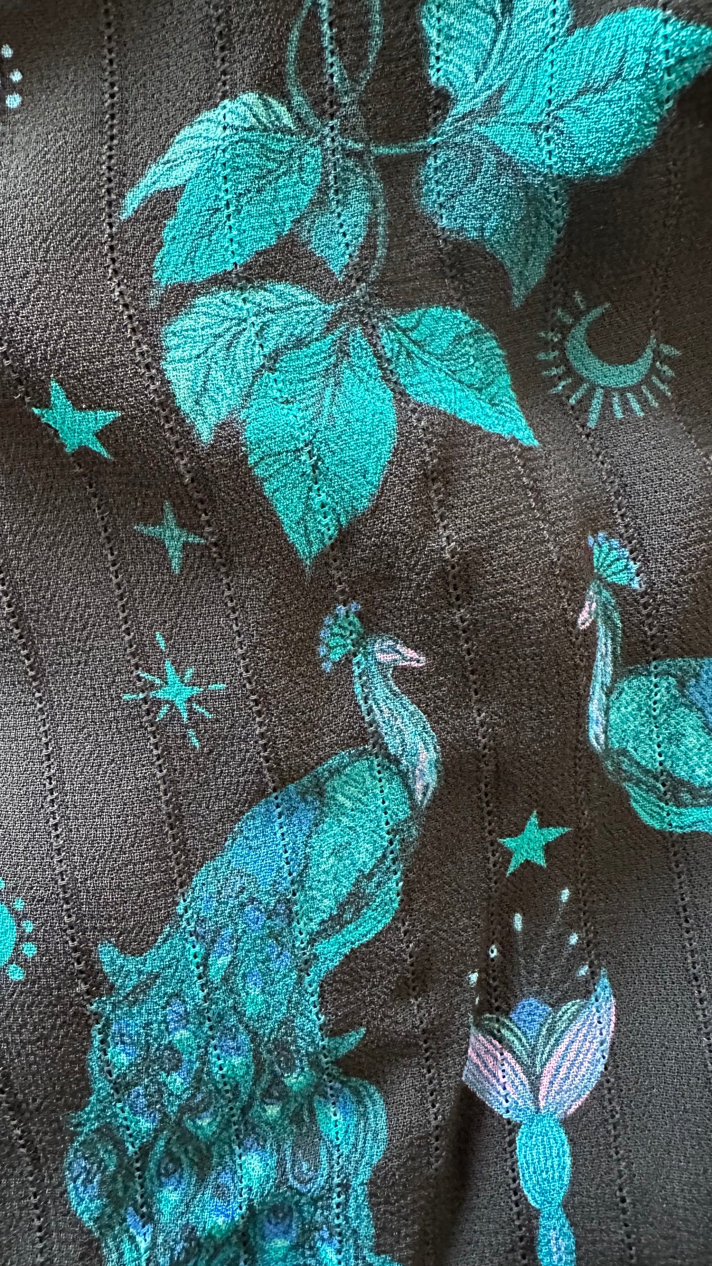 Oliver Bonas black turquoise blue peacock bird fern butterfly mystic gothic Faye dress large UK 12 event vgc