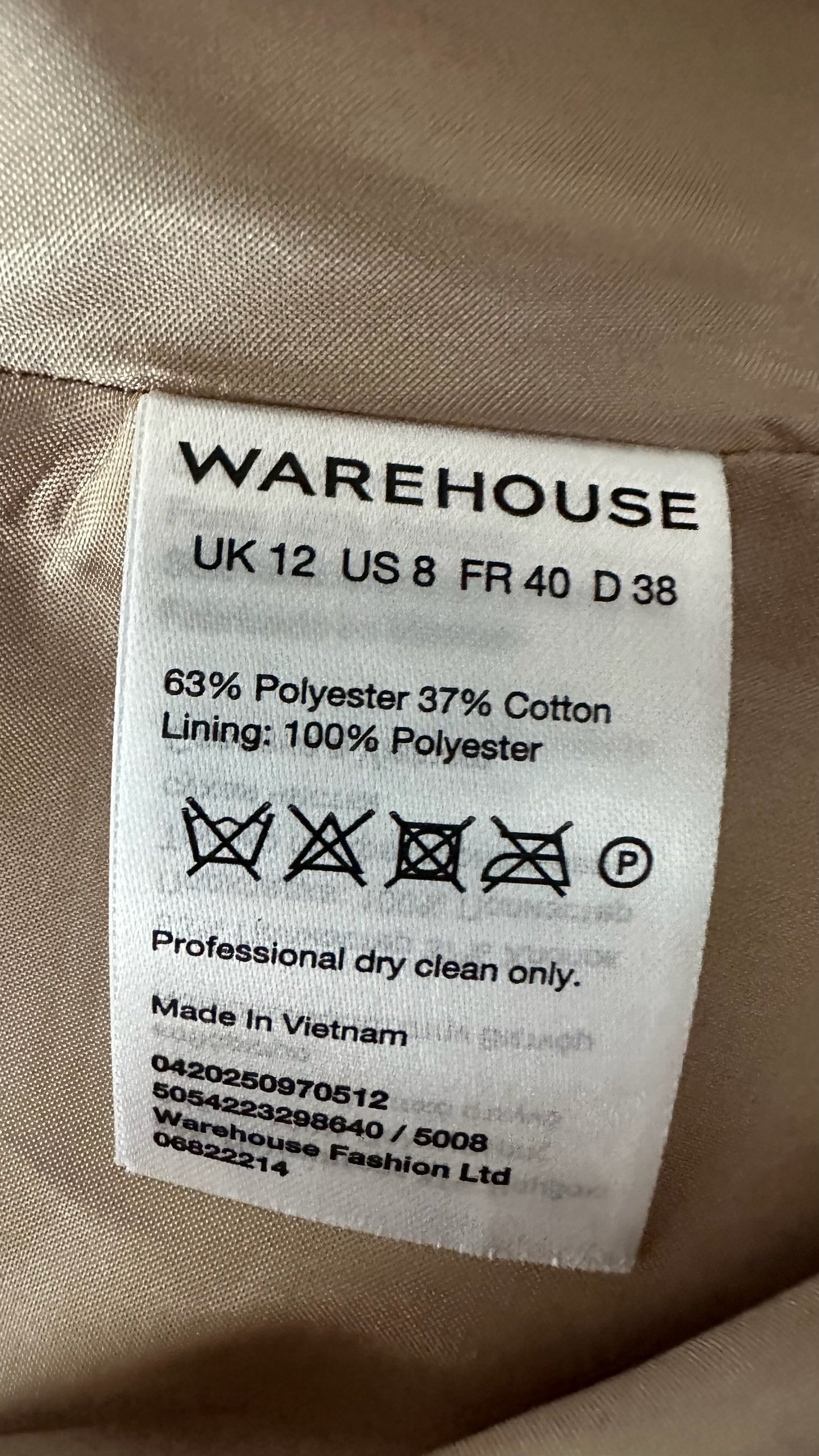 Warehouse beige trench coat mac coat jacket large UK 12 vgc w25