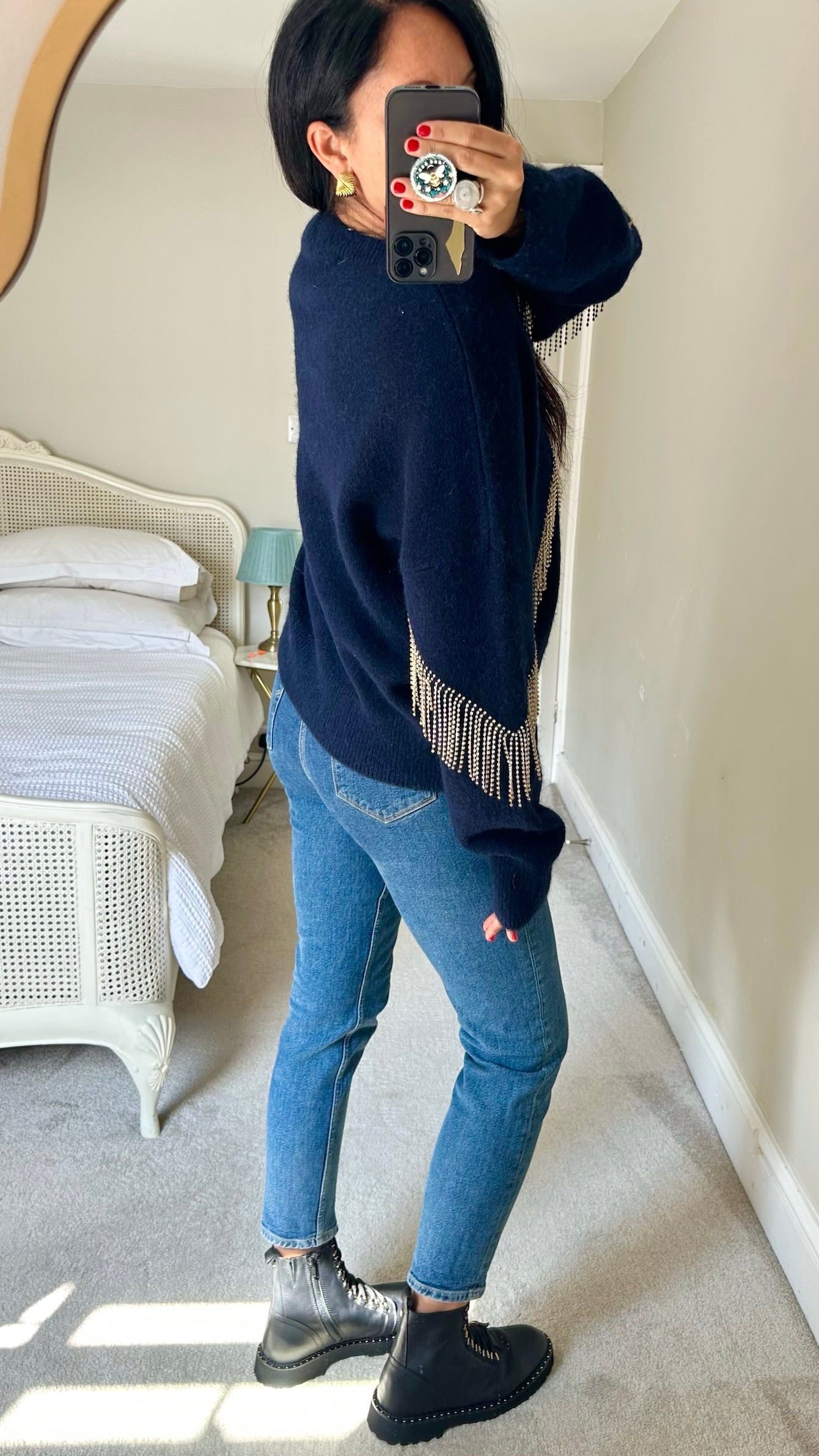 & other stories navy blue diamanté tassel jumper small medium UK 8 10-12 vgc w25
